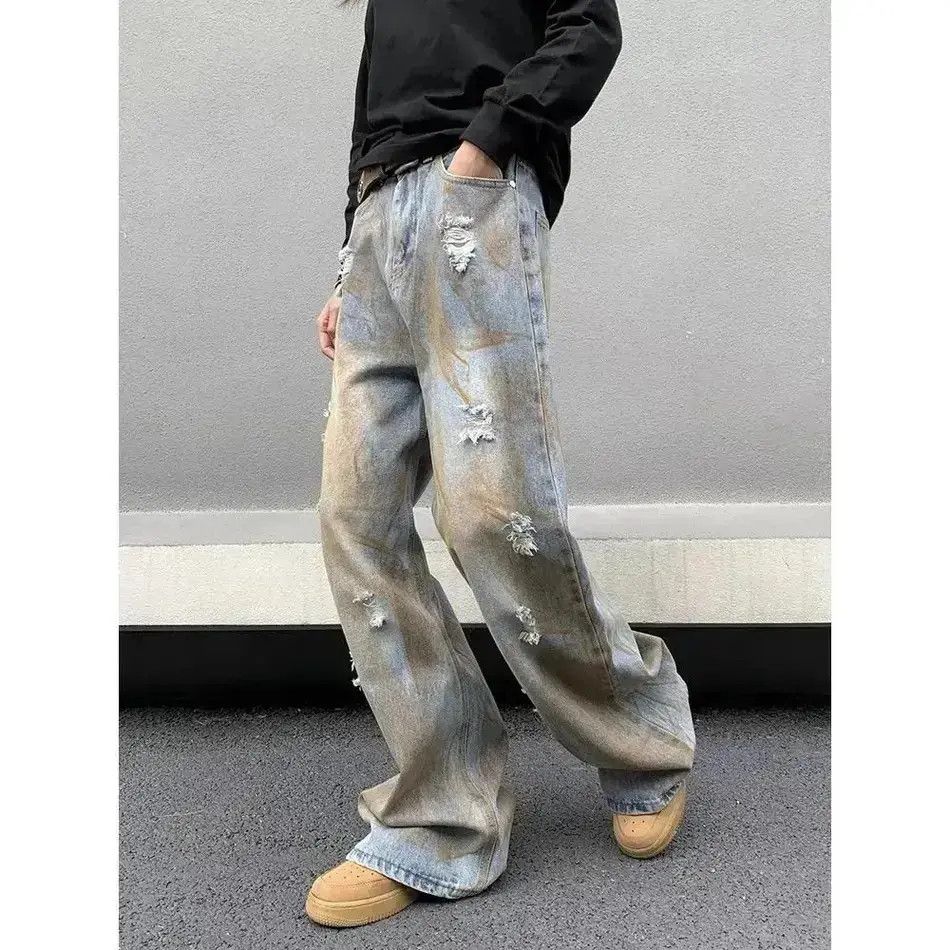Japanese Brand Hole Tie-dye Distress Wide Leg Jeans Size US 32 / EU 48 - 3 Thumbnail
