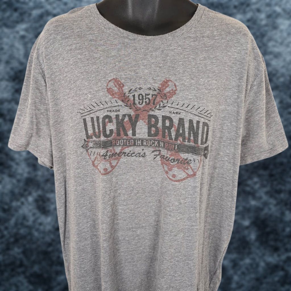Lucky Brand VINTAGE? Lucky Brand T Shirt Mens XL Gray Rooted In Rock N Roll Streetwear Size US XL / EU 56 / 4 - 1 Thumbnail