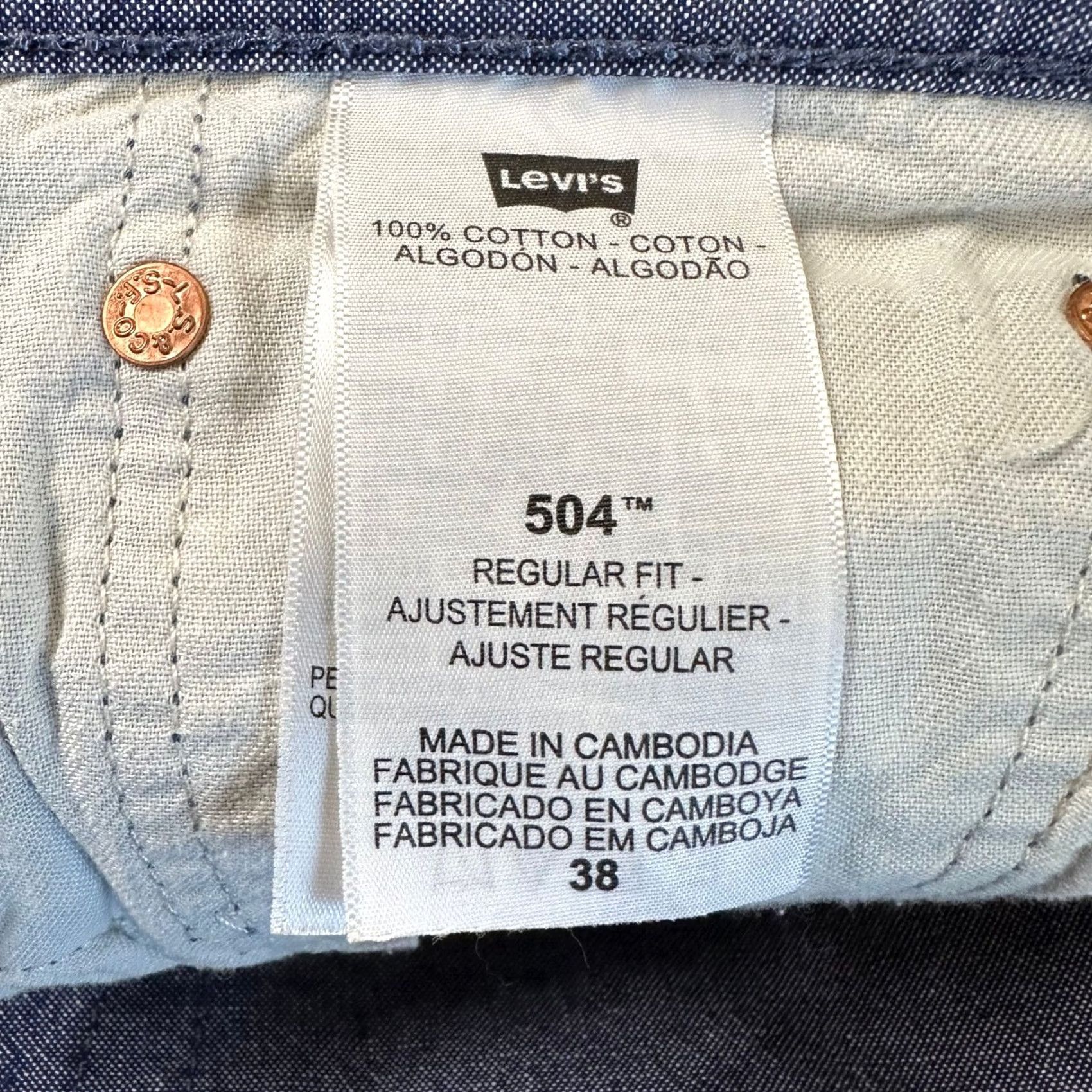Levi's Levis 504 Regular Fit Blue Chambray Cotton Shorts Mens 38 504-1250 Size US 38 / EU 54 - 7 Thumbnail