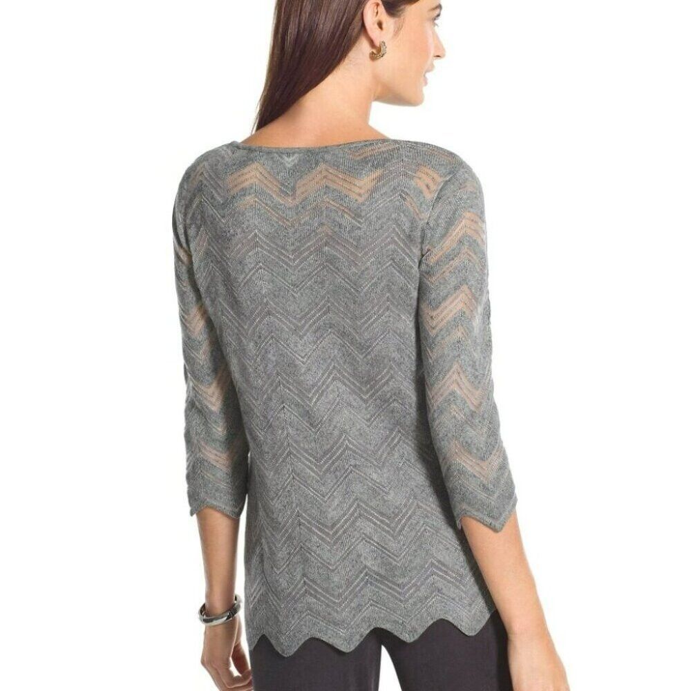 Chicos Chico's Travelers Gray Chevron Knit Sweater Size 2 US L Size L / US 10 / IT 46 - 3 Thumbnail