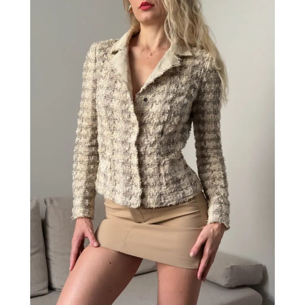 Dolce & Gabbana Dolce & Gabbana Vintage Beige Tweed Blazer Lace Collar IT40 Size S / US 4 / IT 40 - 1 Thumbnail