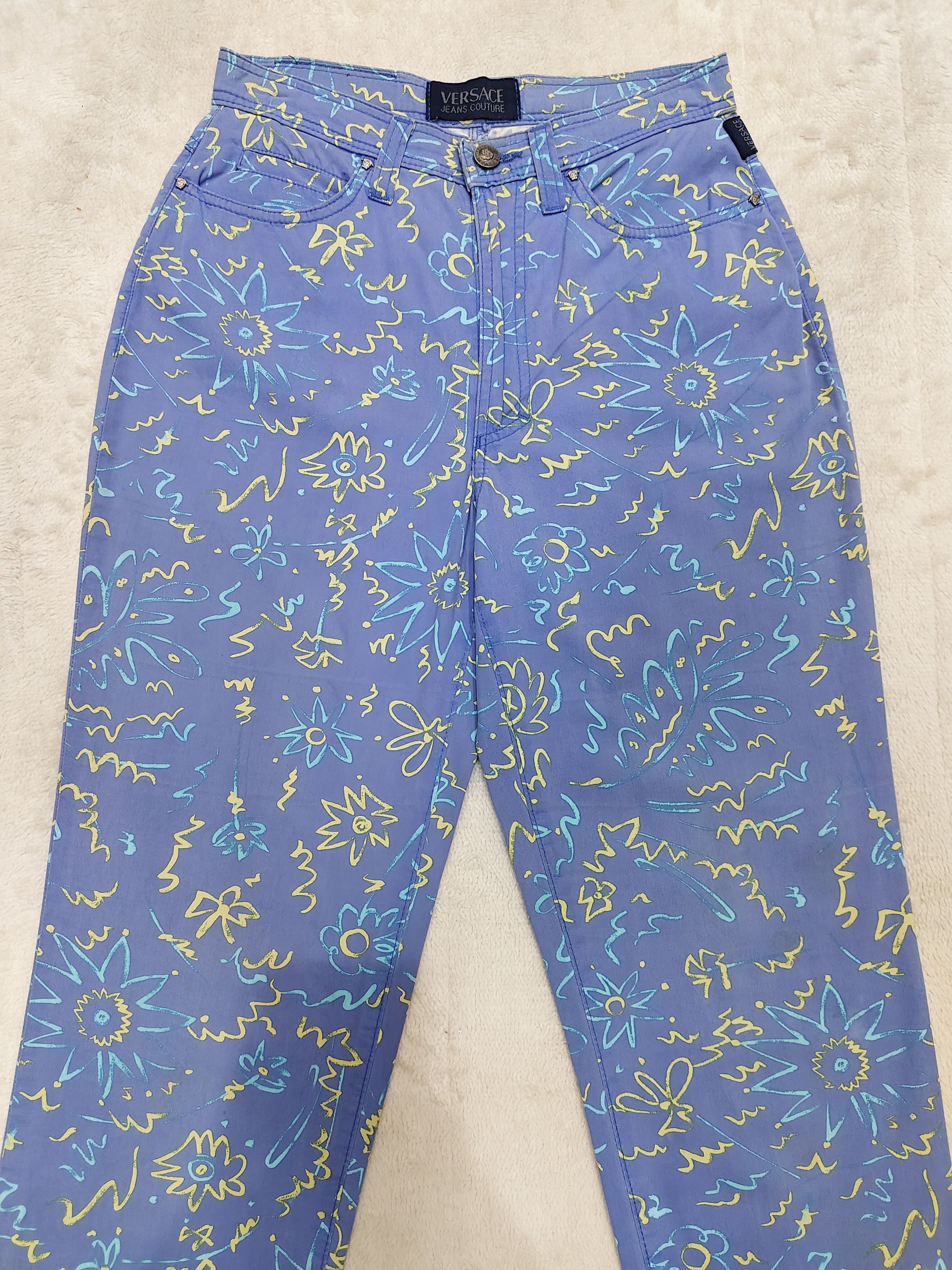 Versace Jeans Couture 90s Versace JC 🇮🇹 Y2k All-Over Scribble Floral Print Pants Size 28" / US 6 / IT 42 - 2 Thumbnail