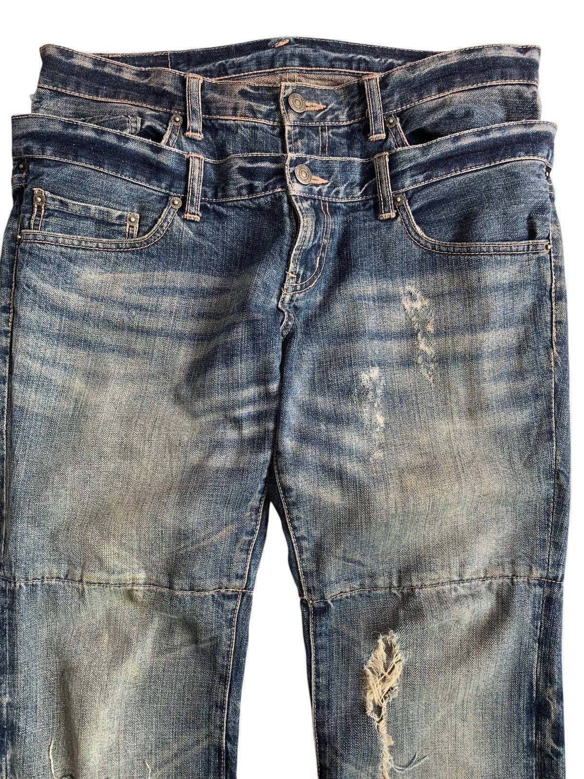 Japanese Brand PPFM Double Waist Distressed Washed Denim Size US 34 / EU 50 - 4 Thumbnail