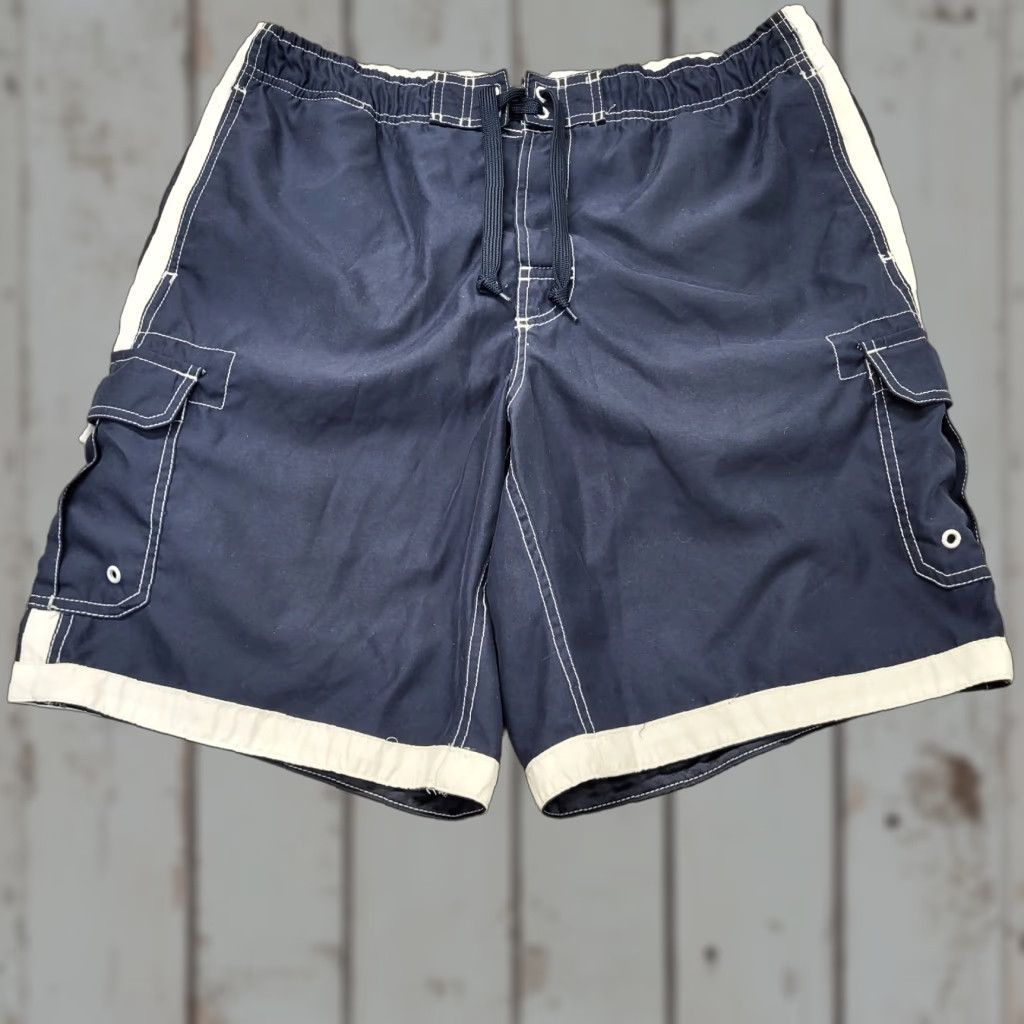 Joe Boxer Joe Boxer Swim Shorts Mens L Navy White Colorblock Drawstring Pockets Short Size US 33 - 1 Thumbnail