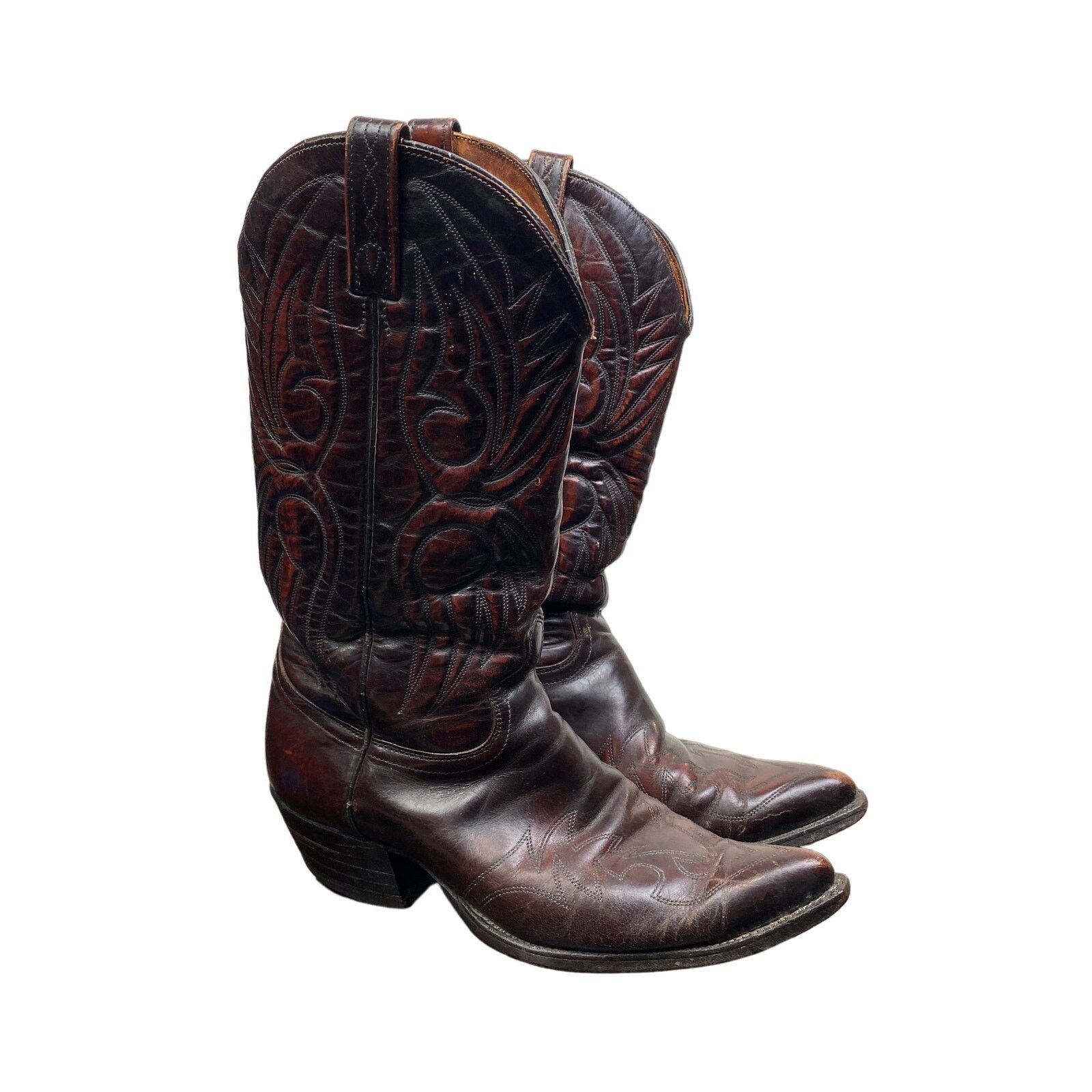 Cowboy Equipment × Vintage VTG J. Chisholm Burgundy Leather Western Cowboy Boots 8 EE Size US 8 / EU 41 - 1 Thumbnail