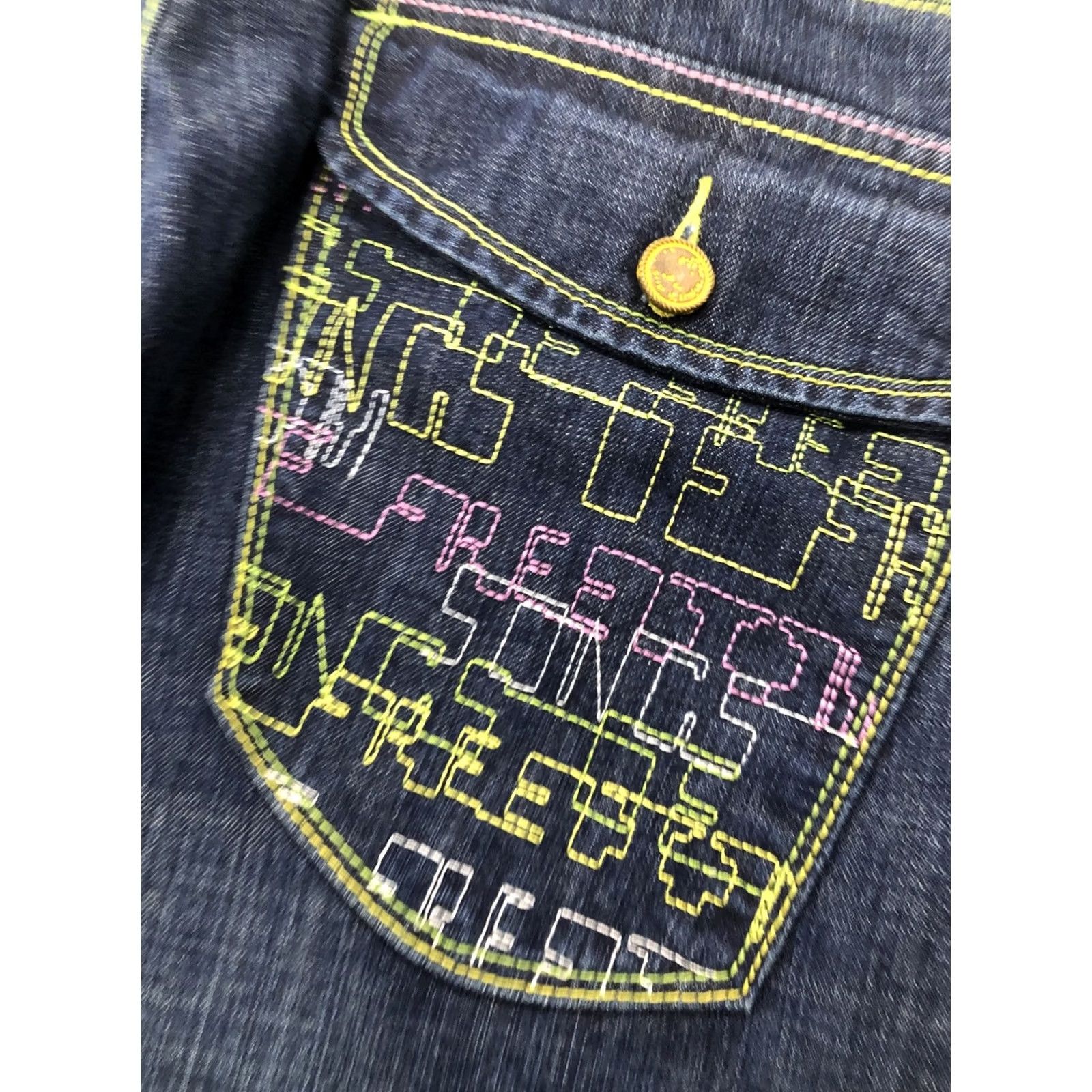 Vintage Songs of Freedom Jeans Men's 38x27.5 Button Fly Embroidered Hip Hop Denim Blue Straight Casual Buckle Bke Size US 38 / EU 54 - 3 Thumbnail