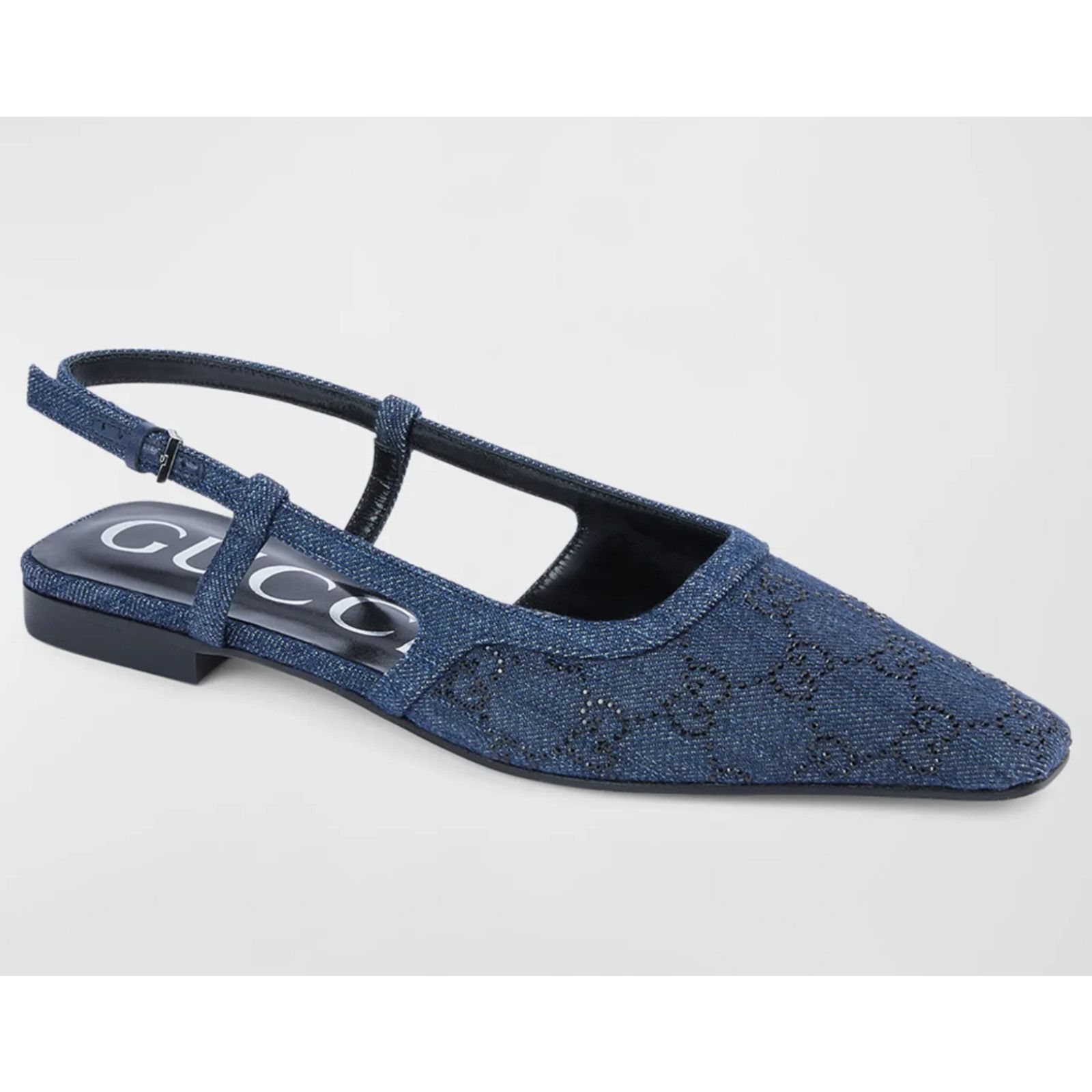 Gucci Gucci Demi Denim Blue Black Crystal Slingback Ballerina Size US 6 / IT 36 - 1 Thumbnail