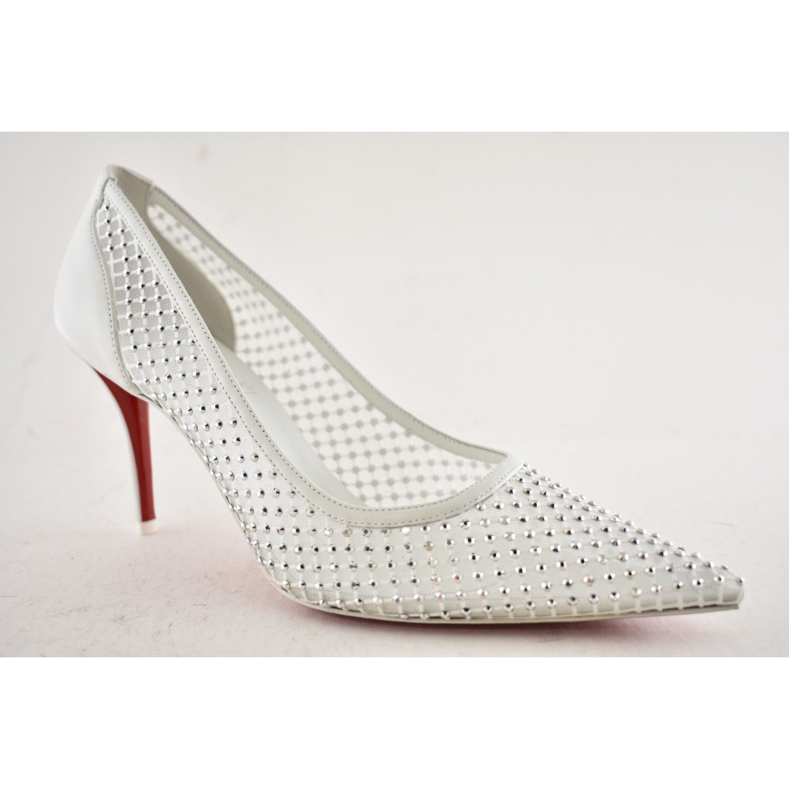 Christian Louboutin Apostropha Mesh Strass 80 White Crystal Pointed Heel Pump 40 Size US 10 / IT 40 - 6 Thumbnail