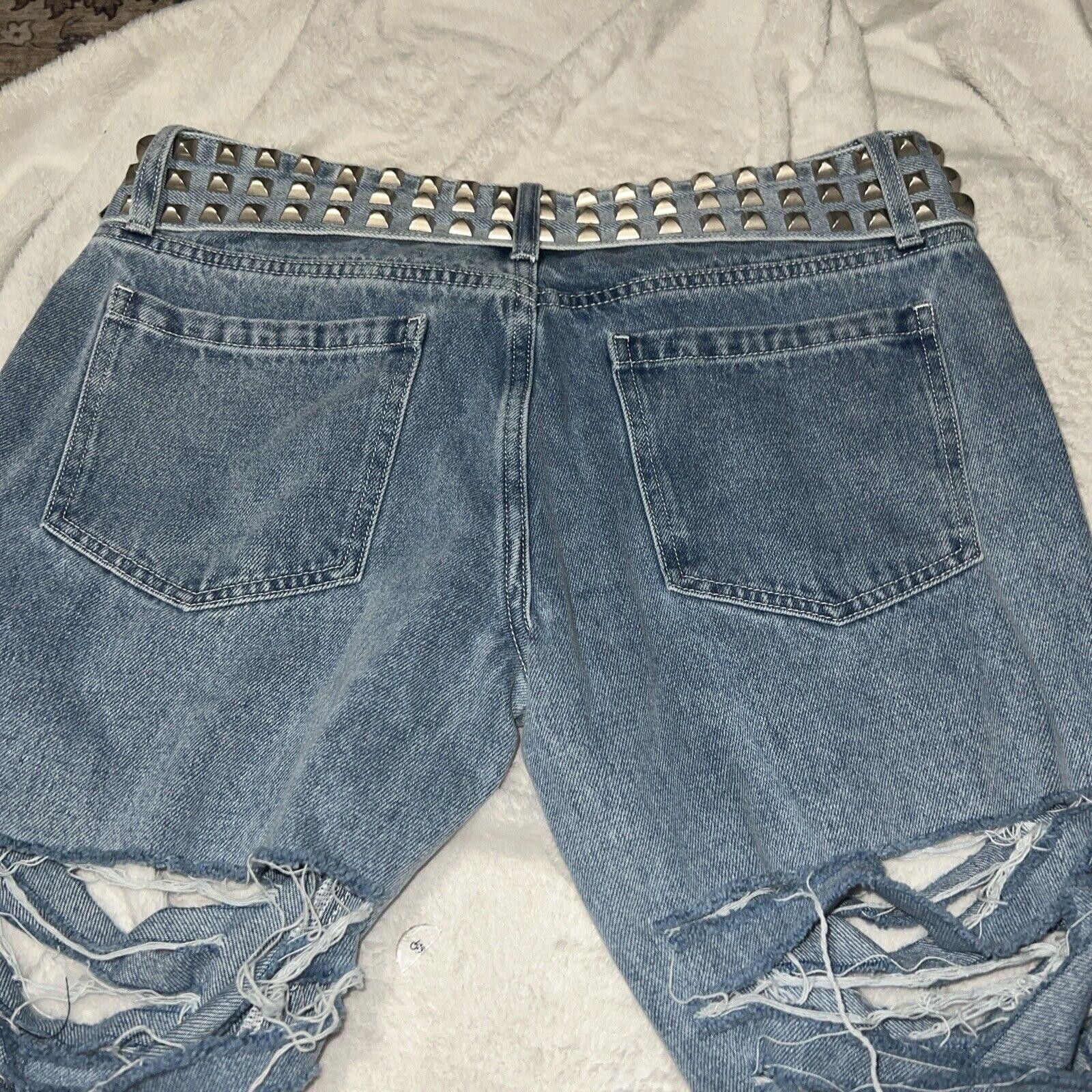 Designer M Destroyed Bootcut Jeans Dolls Kill Pants Shredded Cut Torn Size 32" / US 10 / IT 46 - 8 Thumbnail
