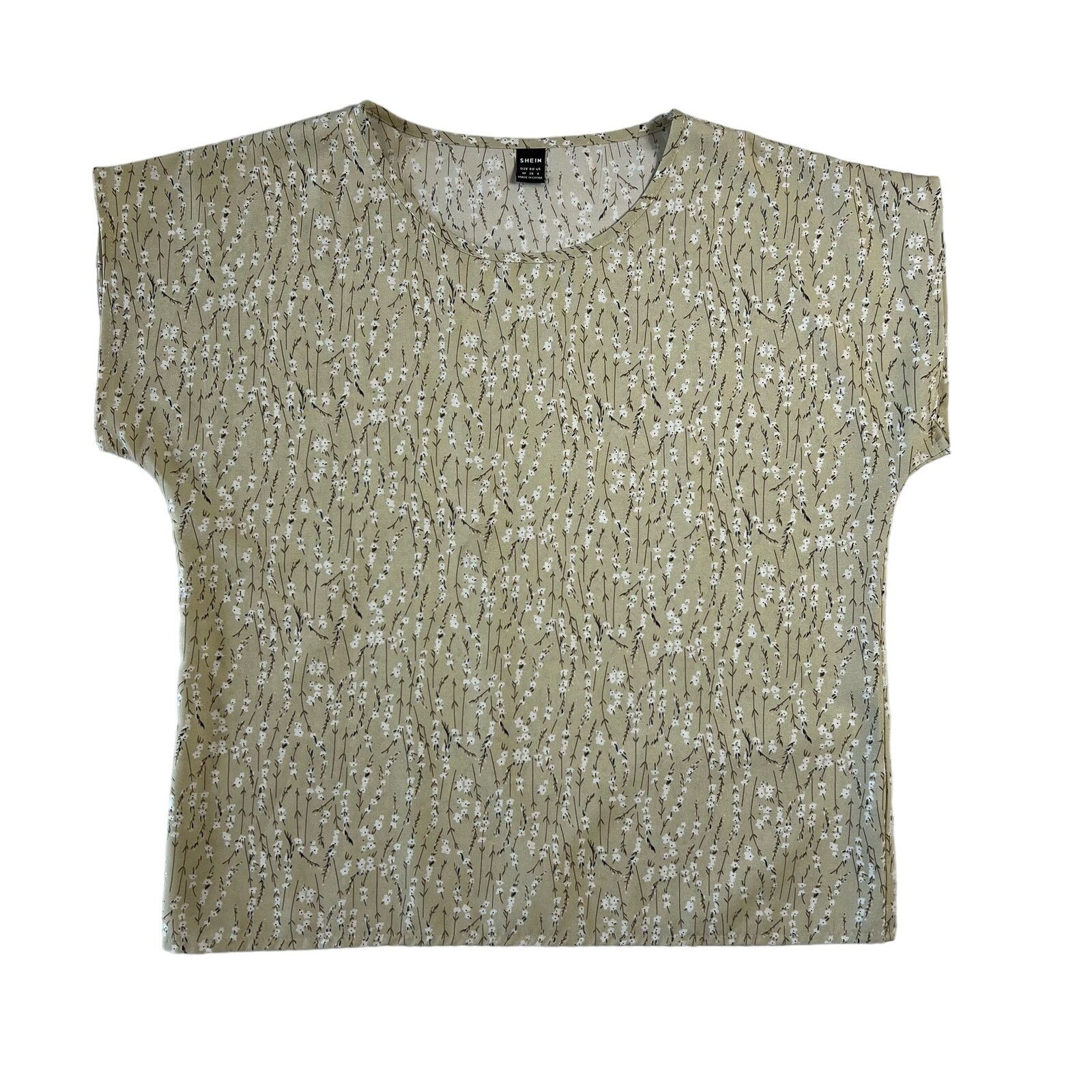 Shein Women's Medium Tan Floral Modest Blouse by Shein Neutral Size M / US 6-8 / IT 42-44 - 1 Thumbnail