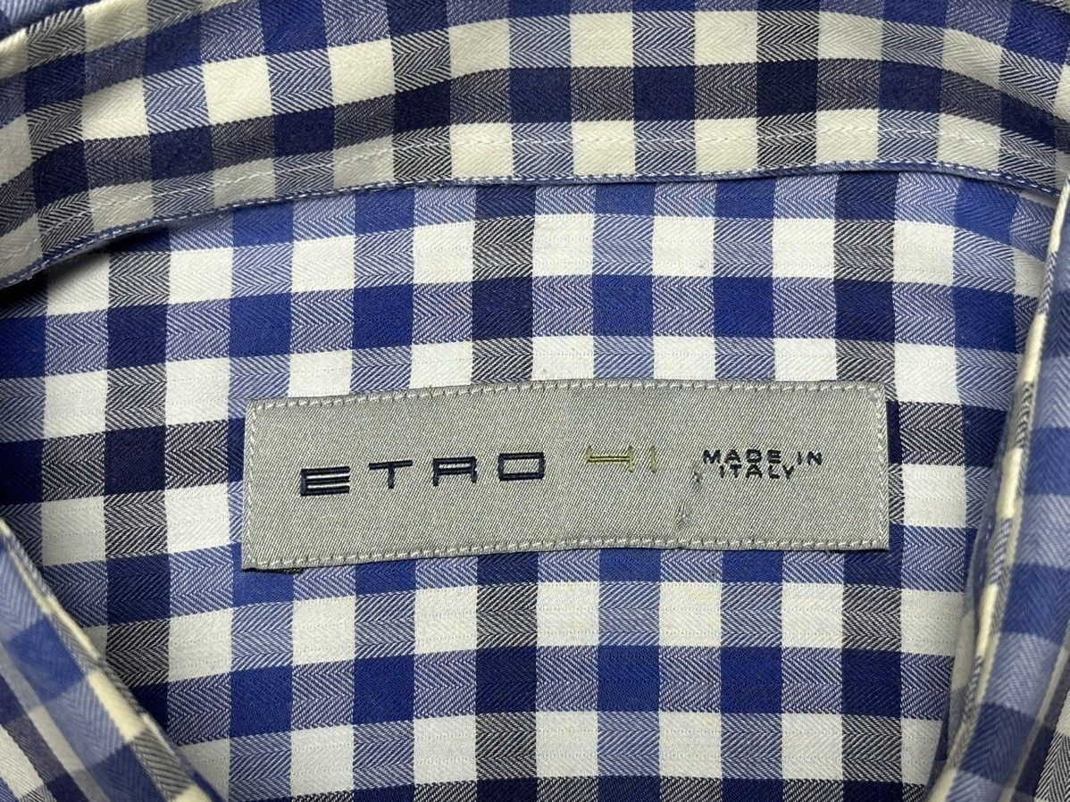 Etro Etro Checkered Blue & White Long Sleeve Shirt Size US L / EU 52-54 / 3 - 7 Thumbnail