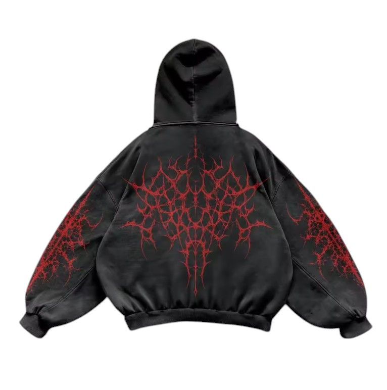 Vintage Mens Graphic Hoodie, Black Dark Streetwear Gothic Size US XL / EU 56 / 4 - 2 Thumbnail