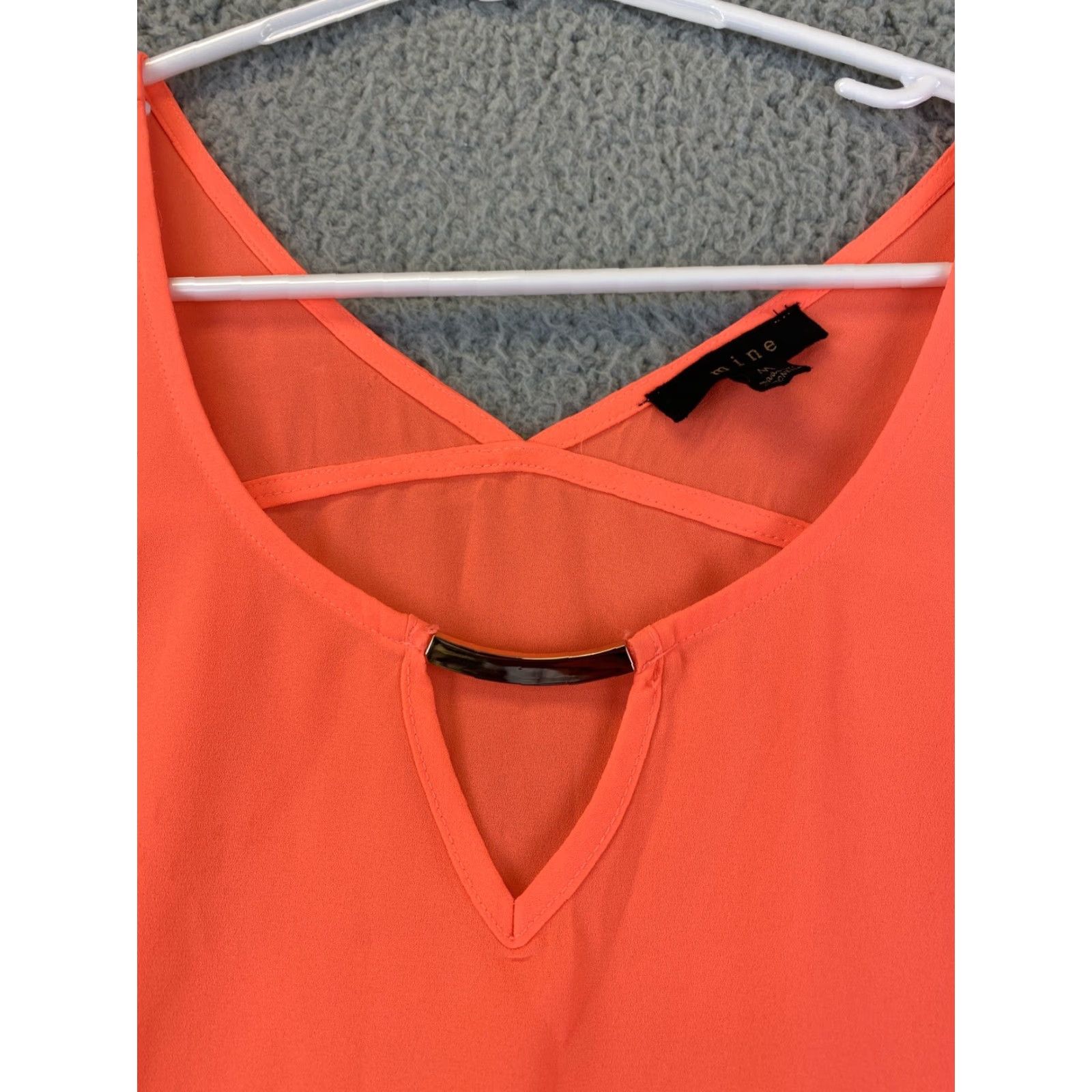 Vintage MINE Blouse Tunic Short Sleeve Boat Neck Womens M Coral Neon Size M / US 6-8 / IT 42-44 - 2 Thumbnail