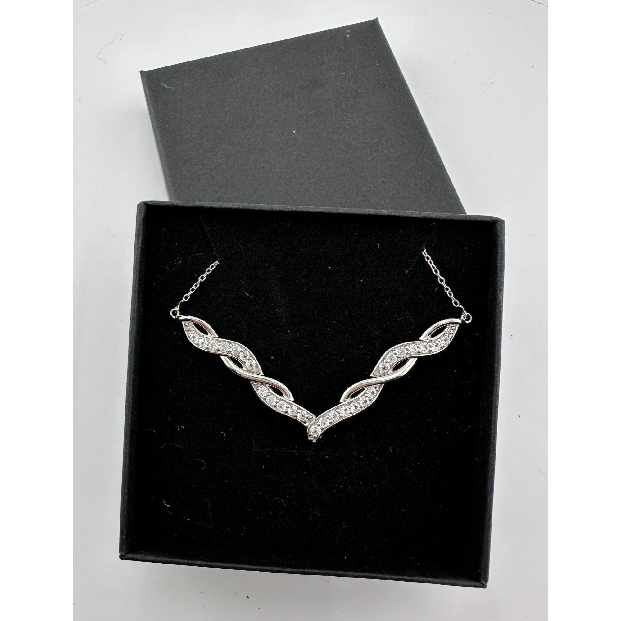Other Elegant Twisted Silver White Sapphire Evening Necklace Size ONE SIZE - 12 Thumbnail