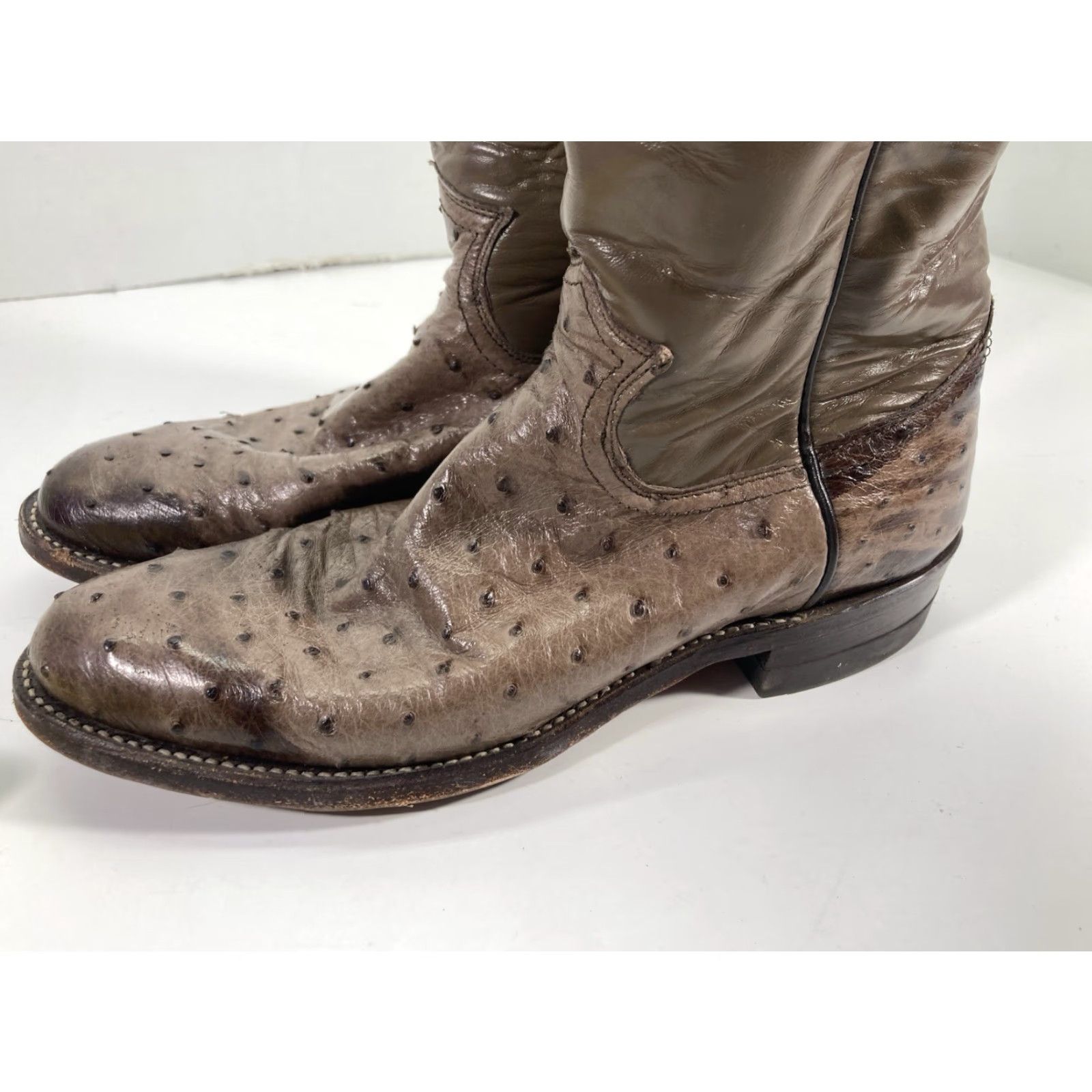 Justin Boots Justin Boots Women Full Quill Ostrich Size 6 Narrow Taupe Exotic Leather Y4283 Size US 6 / IT 36 - 5 Thumbnail
