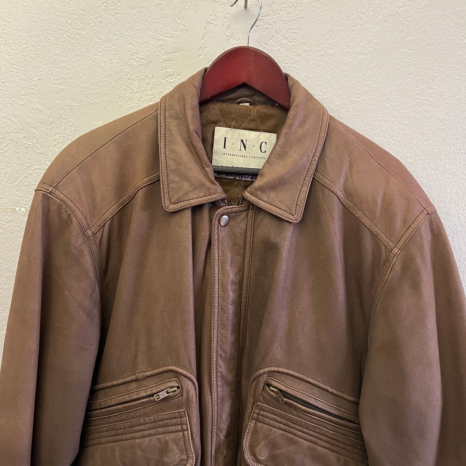 Vintage INC Leather Jacket Brown Zip Snap Front Quilted Lined Mens L Size US L / EU 52-54 / 3 - 18 Thumbnail