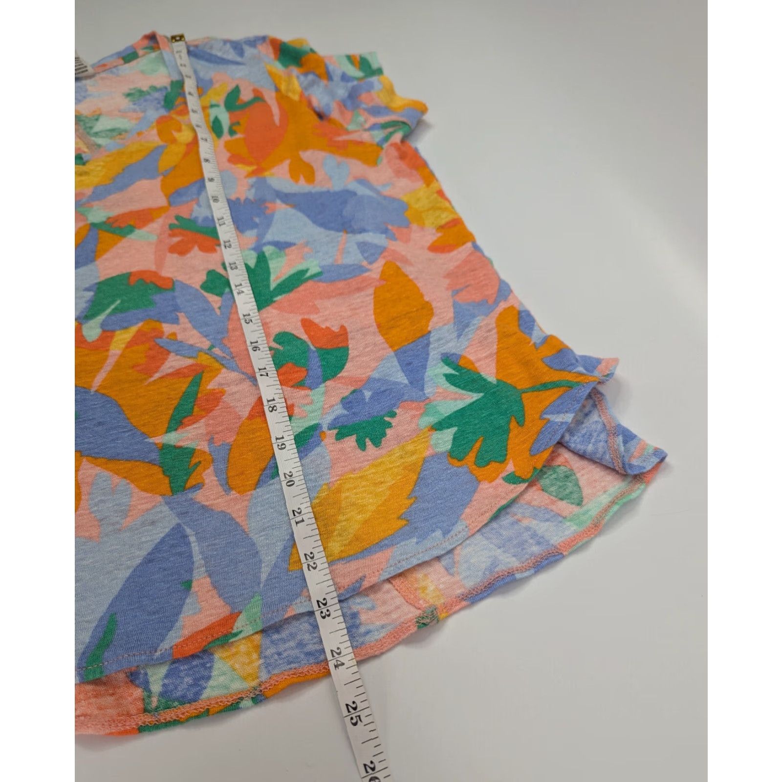 Joie Joie Womens 1X Blouse Short Sleeve V-Neck Floral Linen Blue Casual Summer 100% Linen Size XL / US 12-14 / IT 48-50 - 3 Thumbnail