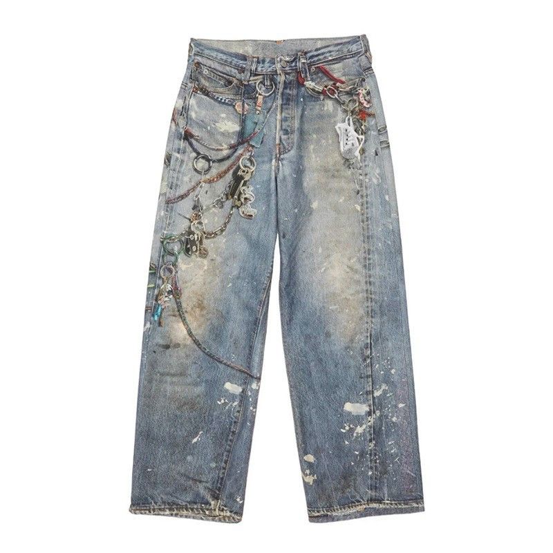 Japanese Brand Men's Baggy Loose Straight Leg Digital Print Jeans Size US 32 / EU 48 - 1 Thumbnail