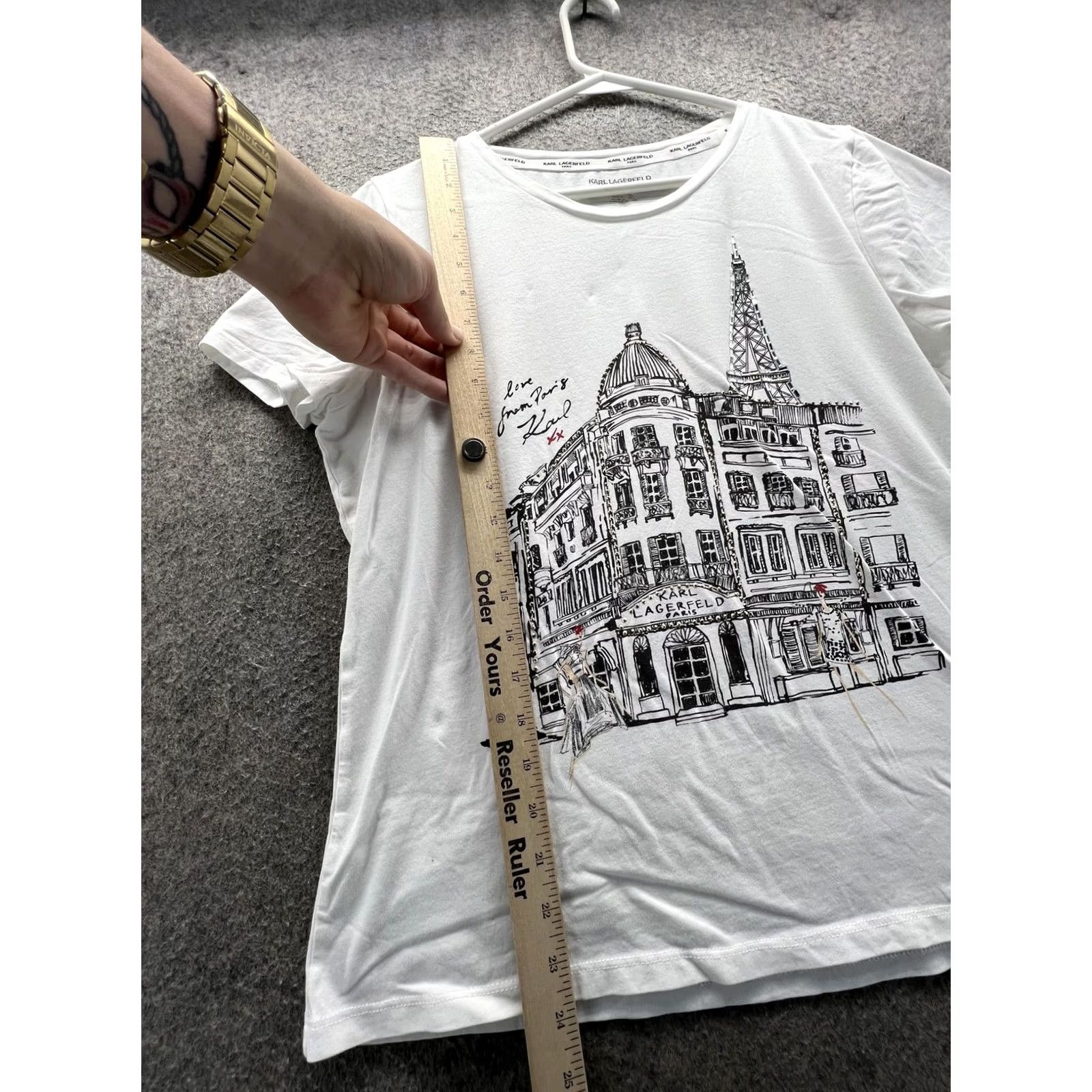 Karl Lagerfeld VINTAGE Karl Lagerfeld Paris Shirt Womens Large White Crew Neck Paris Graphic Top Size L / US 10 / IT 46 - 2 Thumbnail