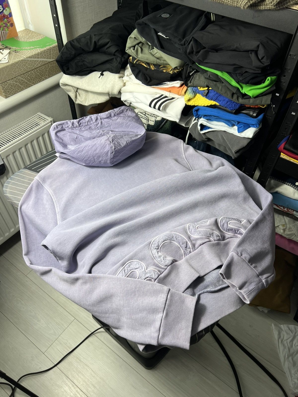 Hugo Boss BOSS Hoodie Lilac Purple Nylon Logo Hood Factory Washed Look Size US XL / EU 56 / 4 - 10 Thumbnail