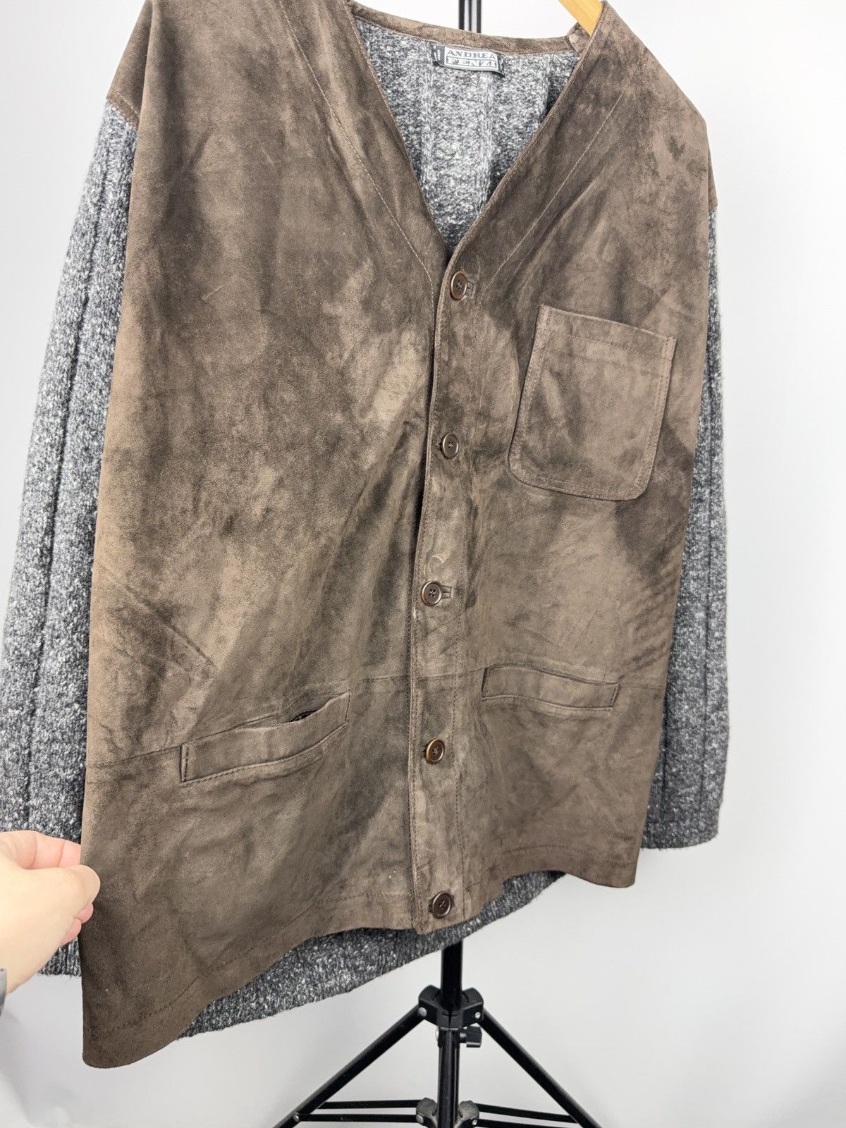 Japanese Brand Luxury 00s Andrea Fenzi Wool Suede Panel Cardigan Italy Size US XL / EU 56 / 4 - 3 Thumbnail