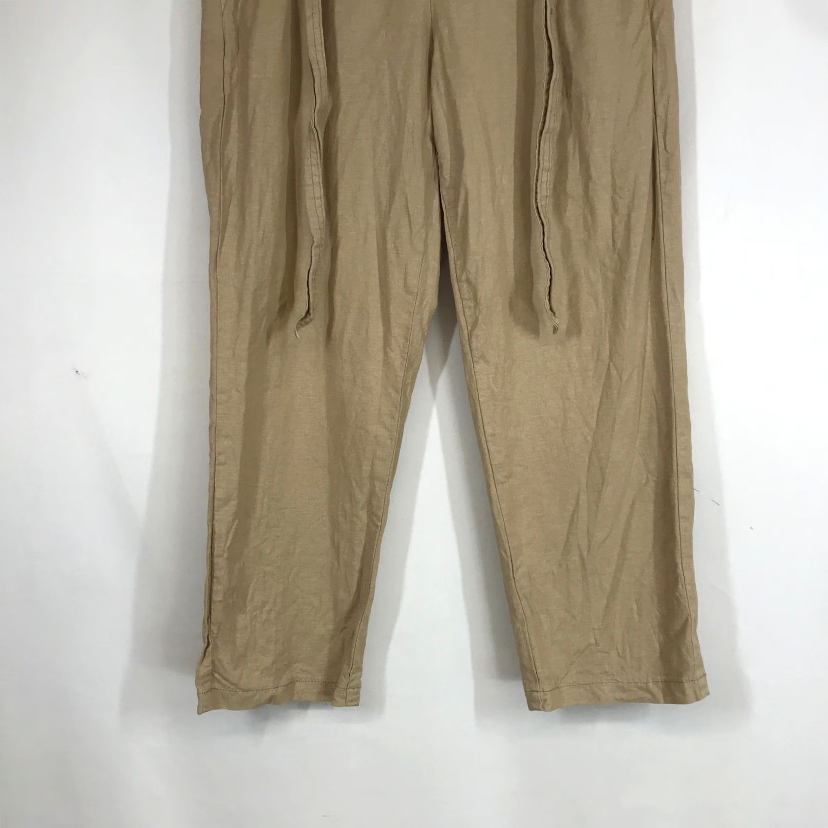 Vintage Lila Ryan Paperbag Waist Linen Blend Pants Small Tan Beige Straight Leg Tie Belt Pockets Women Size 28" / US 6 / IT 42 - 3 Thumbnail