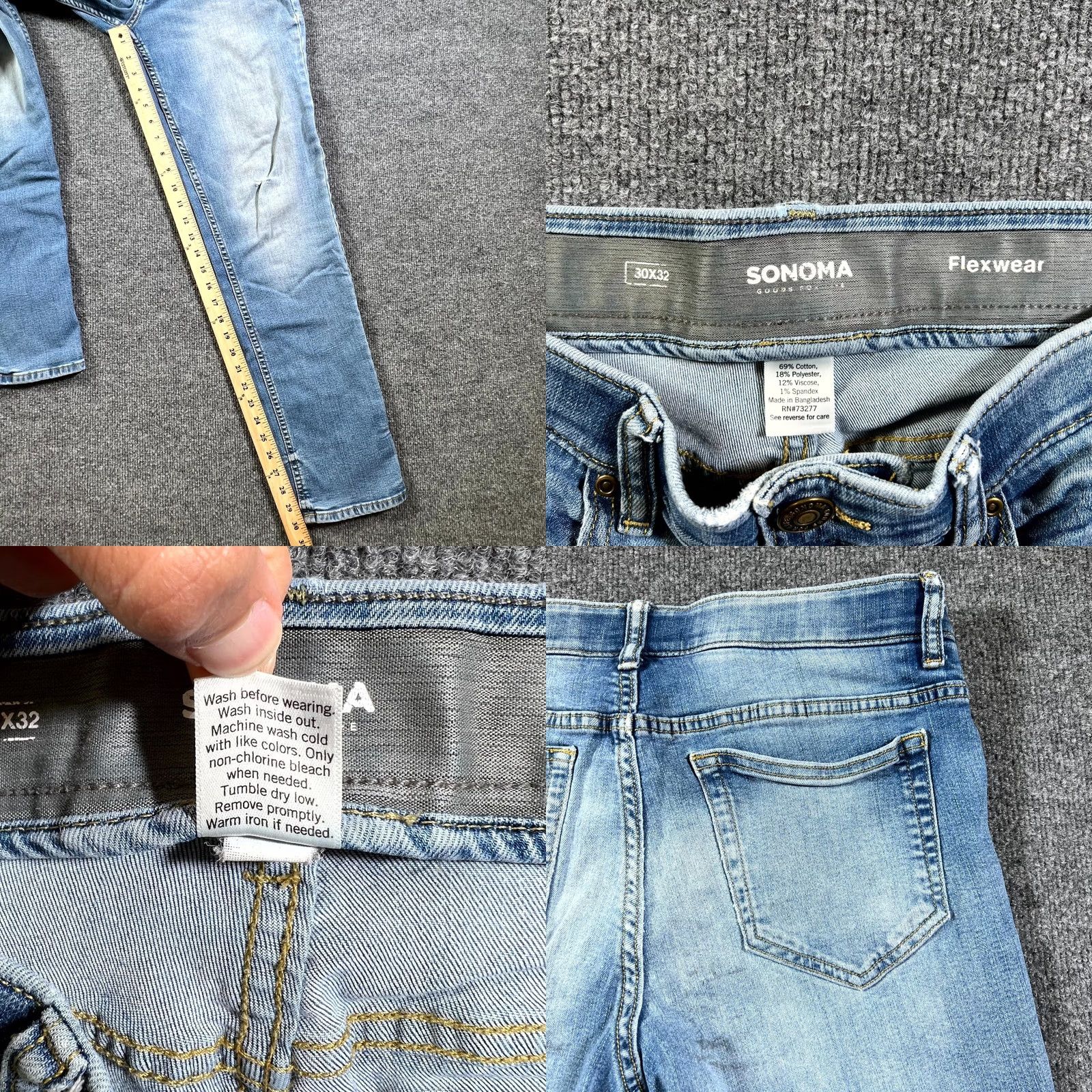 Denime Sonoma Jeans Mens 30x32 Blue Denim Distressed 5-Pocket Straight Flexwear Outdoor Jacket? Size US 30 / EU 46 - 8 Thumbnail
