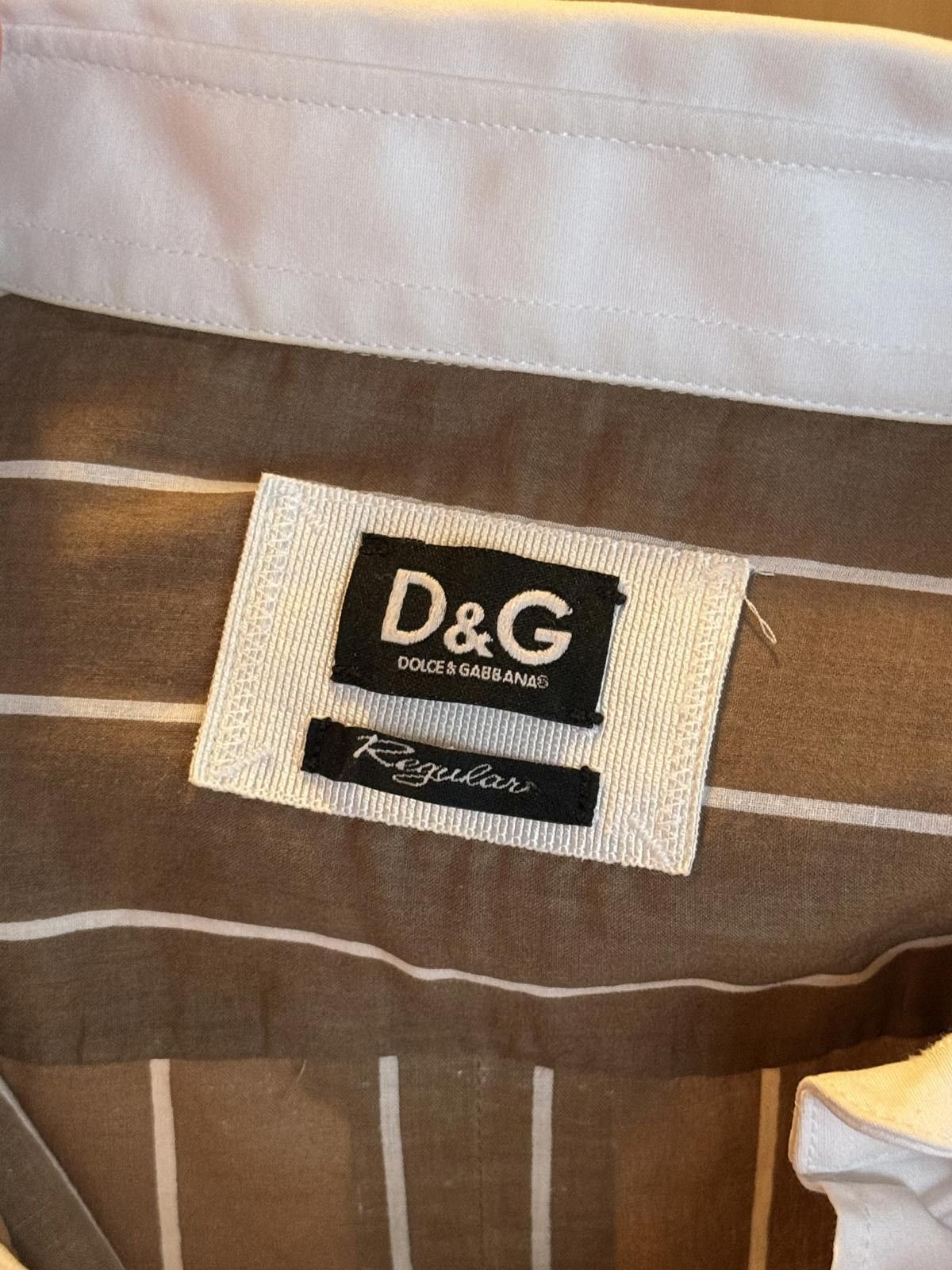D.Gnak By Kang.D D&G Men's Brown and White Striped Slim Fit Dress Shirt Size US M / EU 48-50 / 2 - 8 Thumbnail