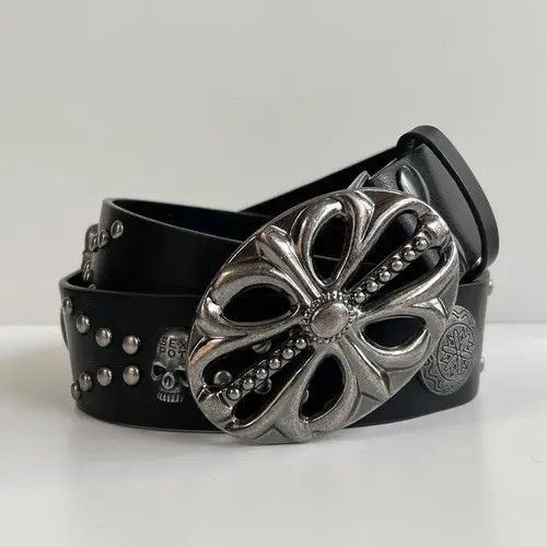 VIBE y2k 2000s vintage skeleton cross studded goth emo black belt Size ONE SIZE - 2 Thumbnail