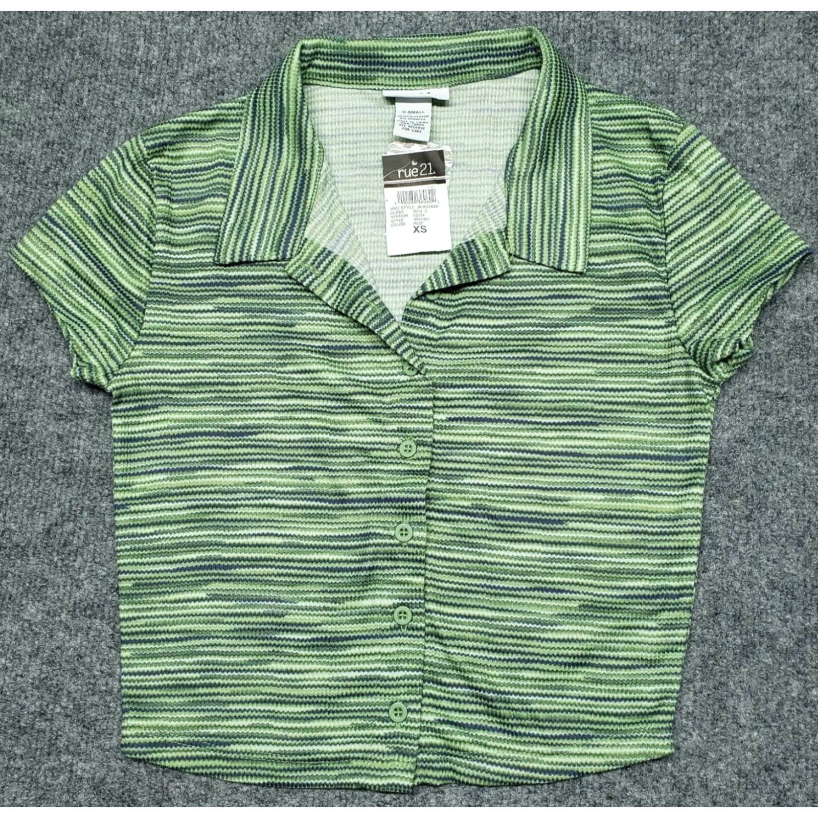 Vintage Rue21 Shirt Top Womens XS Green Space Dye Stretch Button Up Collared New Size XS / US 0-2 / IT 36-38 - 2 Thumbnail