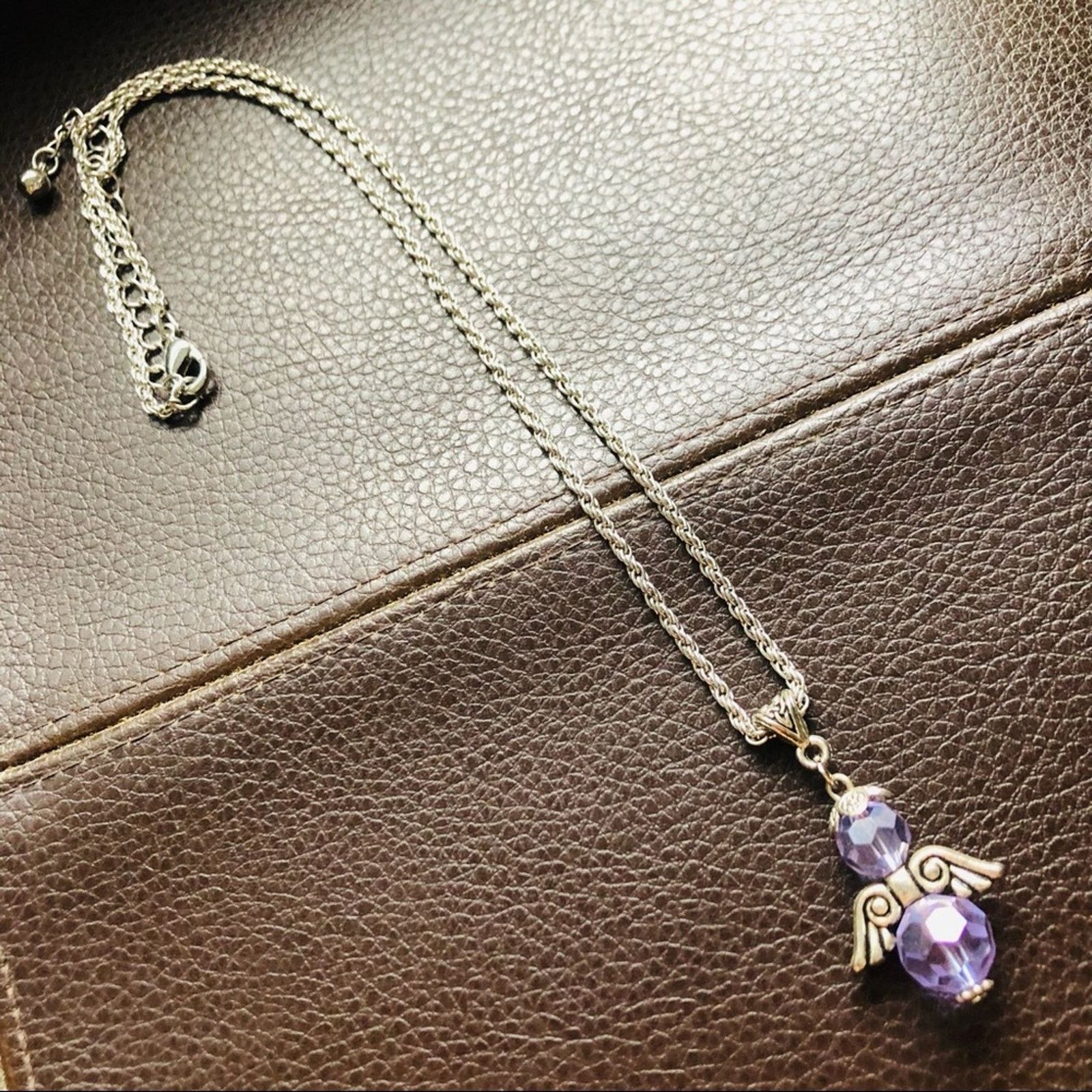 Jewelry Faceted lilac glass crystal double sided Angel necklace Size ONE SIZE - 7 Thumbnail