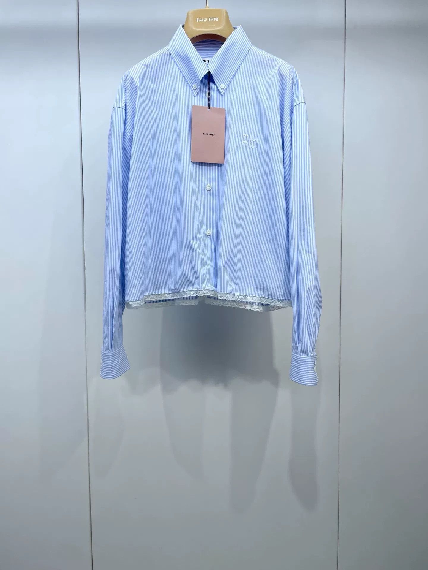 Miu Miu Miu Miu Lace Panel Vertical Stripe Shirt Size S / US 4 / IT 40 - 1 Thumbnail
