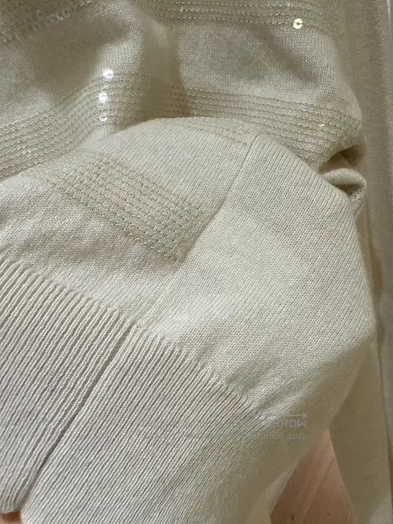 Brunello Cucinelli Brunello Cucinelli Oatmeal striped sequined cashmere knitt Size S / US 4 / IT 40 - 7 Thumbnail