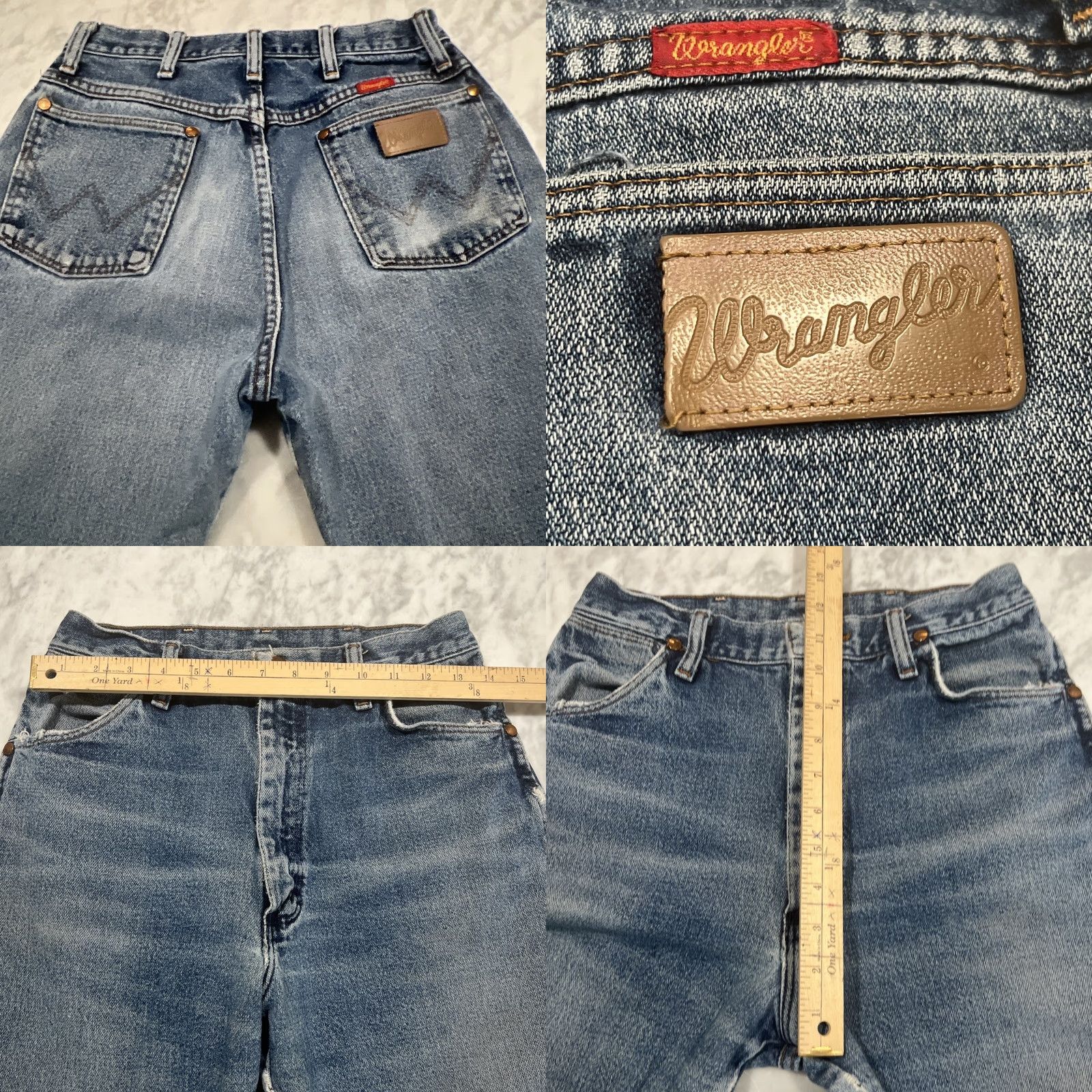 Wrangler VINTAGE Wrangler Jeans Women’s 11x36 (28x34) Thrashed Holes Straight Made USA Jeans Womens 1990s Blue Cotton Grunge Casual Boys Girls Mens Size 32" / US 10 / IT 46 - 9 Thumbnail