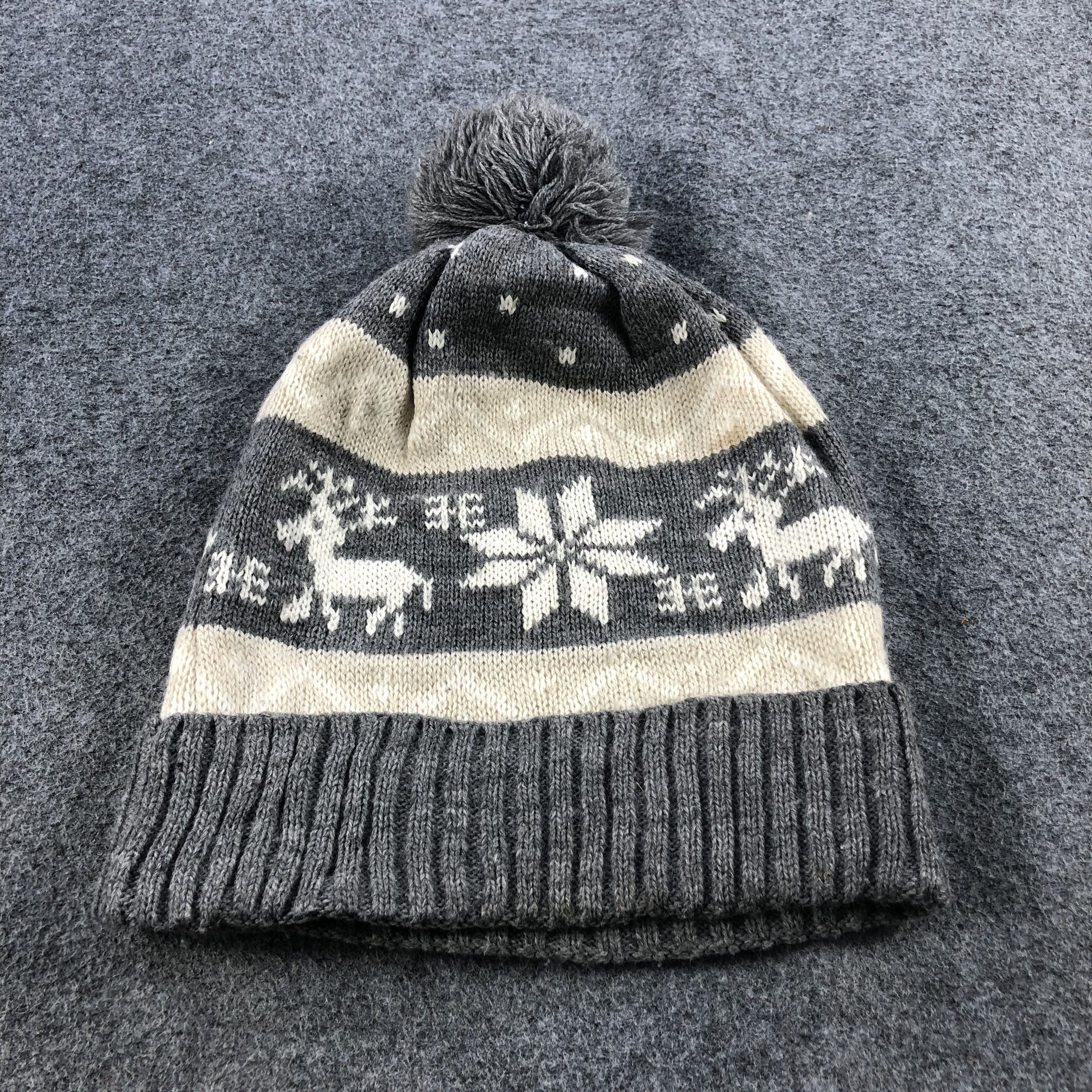 Vintage Unknown Reindeer Design Bobble Beanie Snowcap Snow Hat B231 Size ONE SIZE - 4 Thumbnail