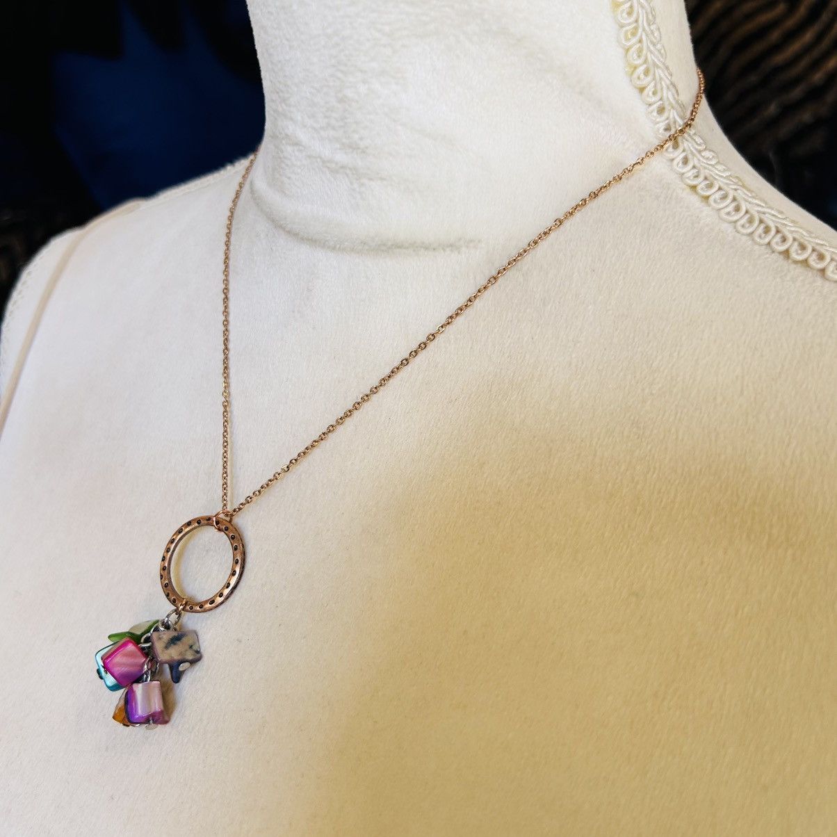 Handmade Handcrafted salvaged copper ring dyed shell dangle necklace Size ONE SIZE - 4 Thumbnail