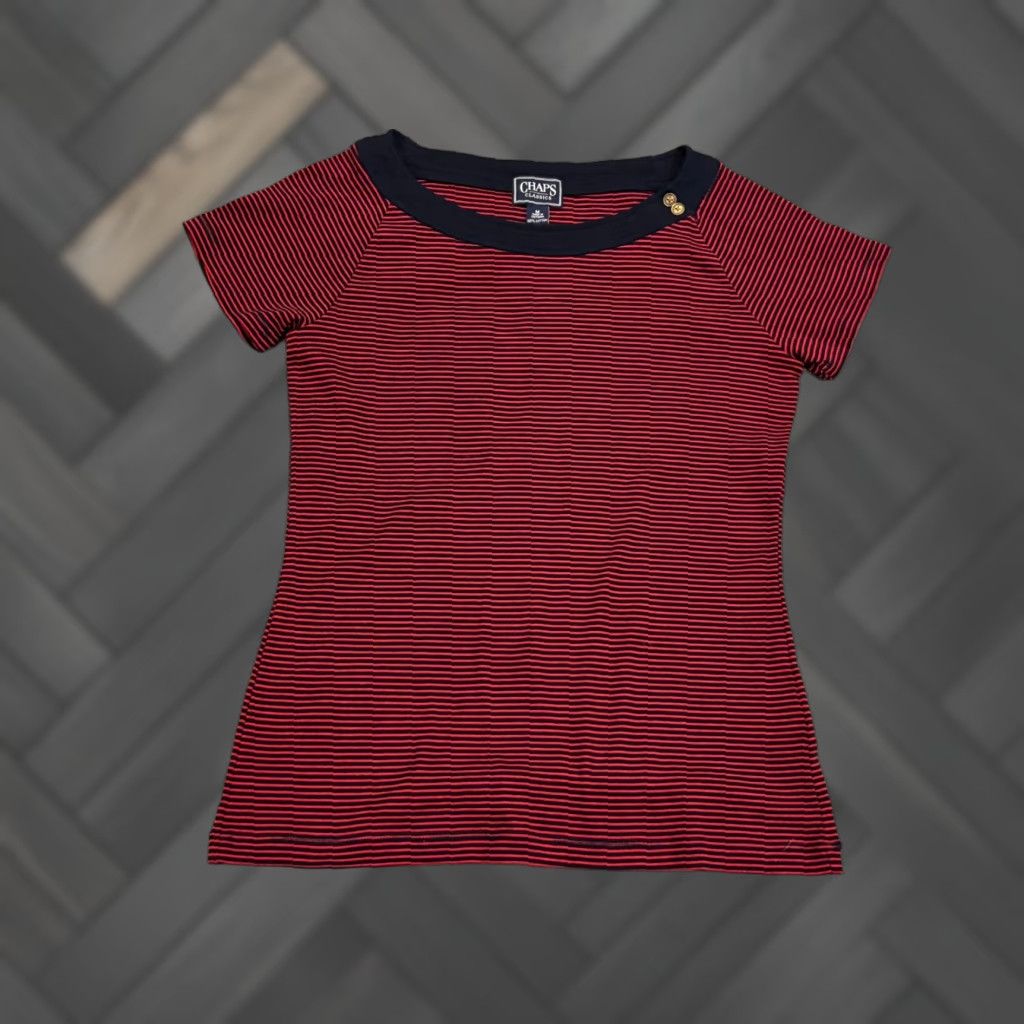 Chaps Chaps Shirt Womens M Red Striped Short Sleeve Nautical Casual Coastal Shirt Size M / US 6-8 / IT 42-44 - 1 Thumbnail