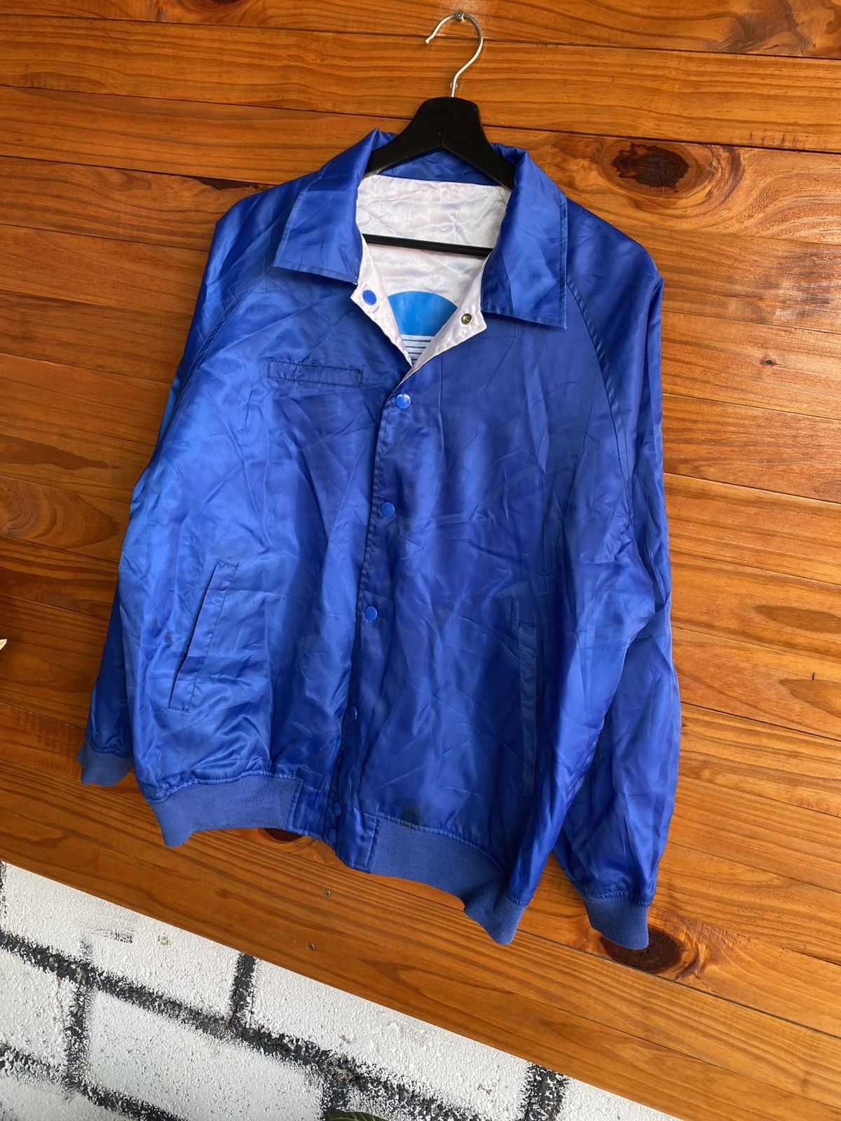 Japanese Brand Vintage Konica Minolta Satin Coach Jacket Blue White Logo Size US L / EU 52-54 / 3 - 6 Thumbnail