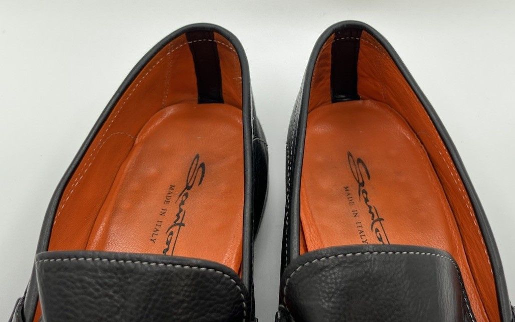 Santoni SANTONI Mens Penny Loafers Black Napa Leather Size 13E Italy Size US 13 / EU 46 - 9 Thumbnail