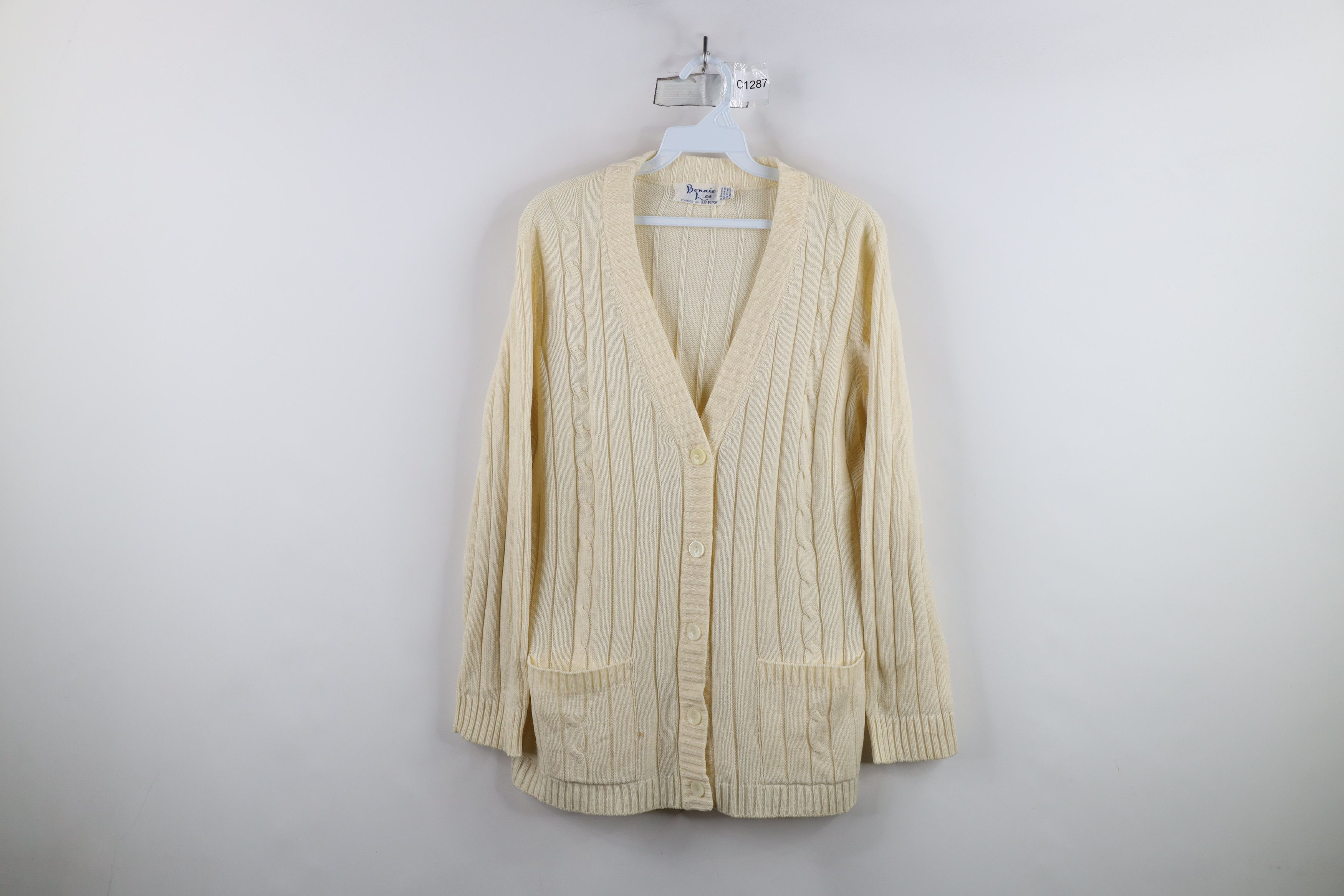 Vintage Vintage 70s Streetwear Ribbed Knit Cardigan Sweater Cream Size S / US 4 / IT 40 - 1 Thumbnail