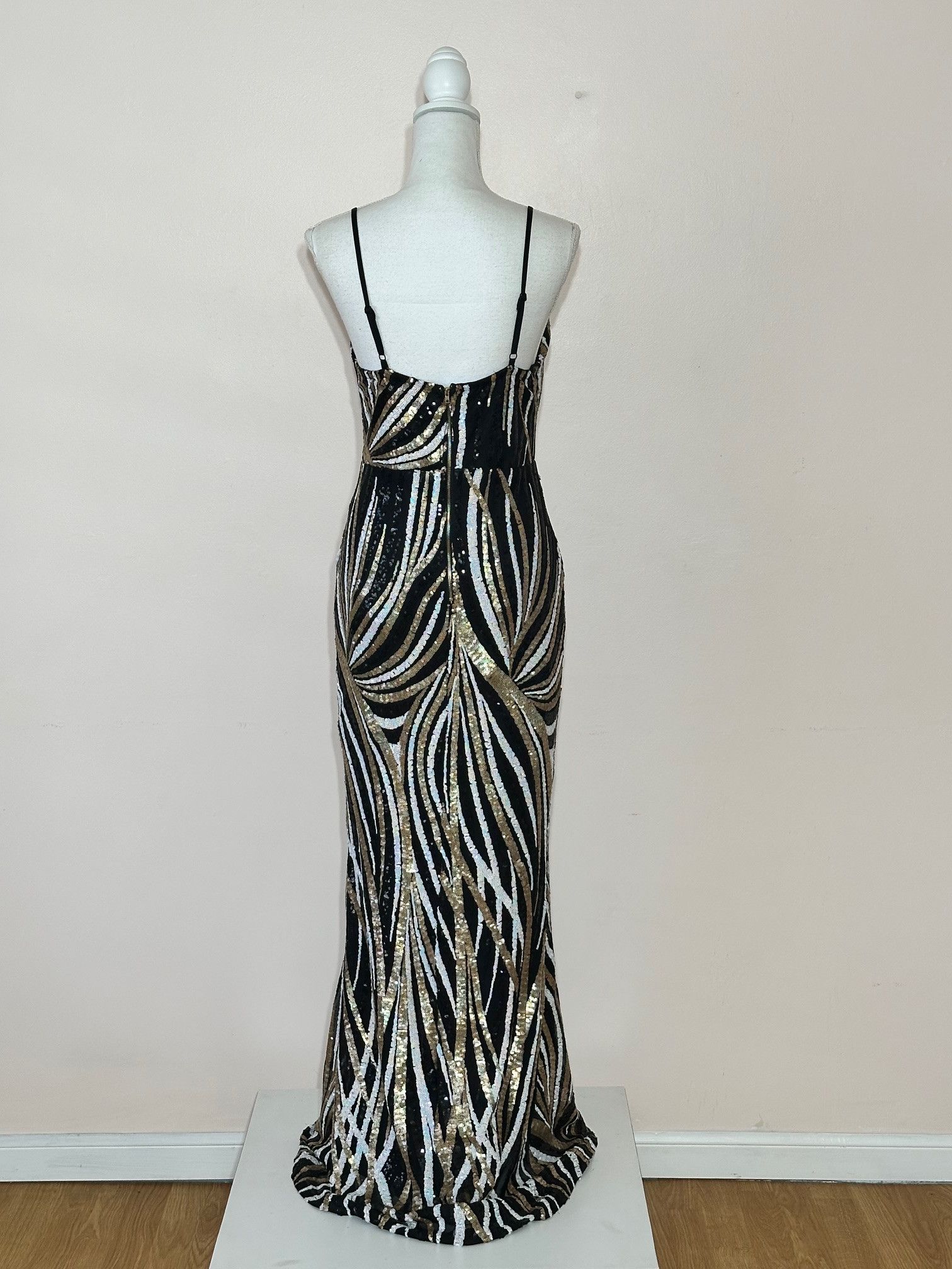 Vintage Art Deco Style Palm Design VNeck Sequin Gown Size L / US 10 / IT 46 - 6 Thumbnail