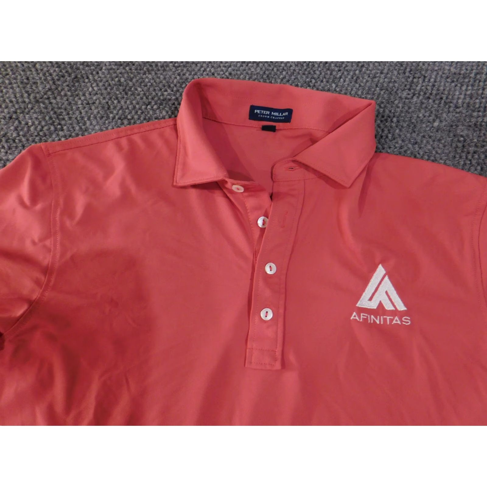 Peter Millar VINTAGE? No — skip. Final title: Peter Millar Polo Shirt Mens L Red Performance Golf Stretch Afinitas Logo Crown Sport Shirt Mens Large Red Polo Logo Size US L / EU 52-54 / 3 - 6 Thumbnail