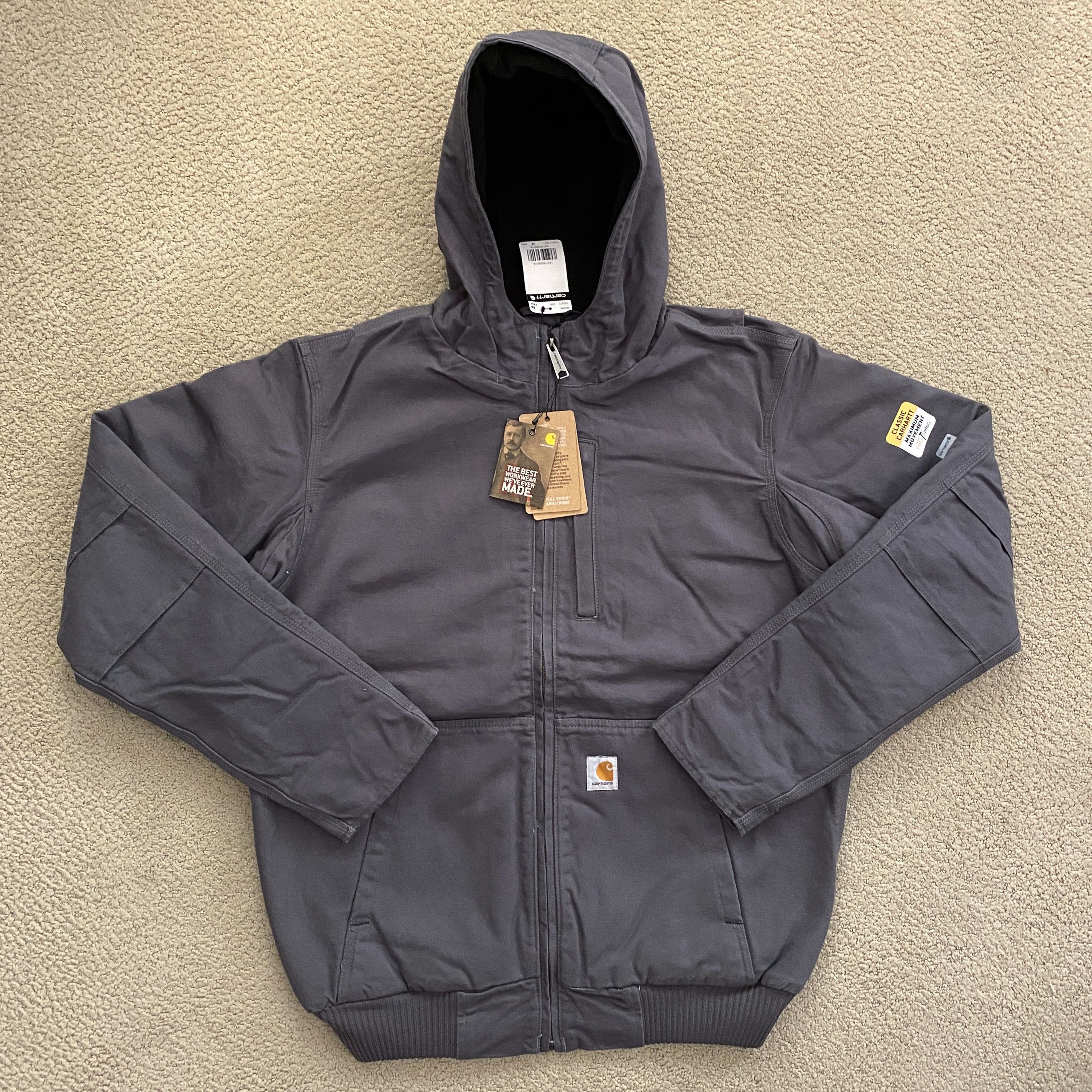 image of NWT Carhartt 103371 Full Swing Washed Duck Active Jacket Mt in Gravel, Men's (Size Medium)