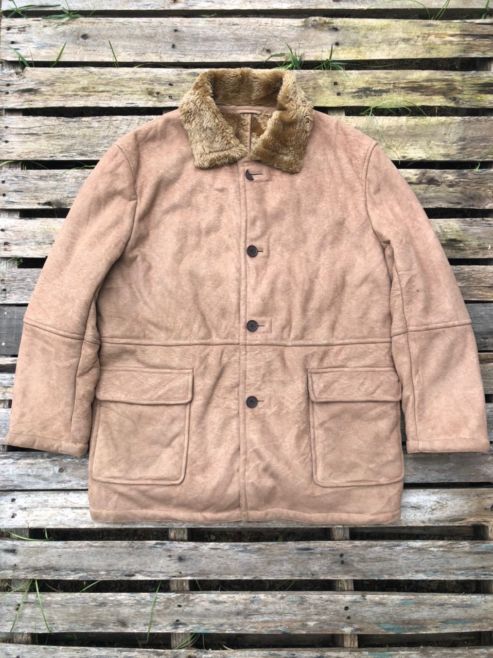 Japanese Brand × Vintage Vintage British Khaki NY Faux Fur Leather Jacket Size US L / EU 52-54 / 3 - 2 Thumbnail