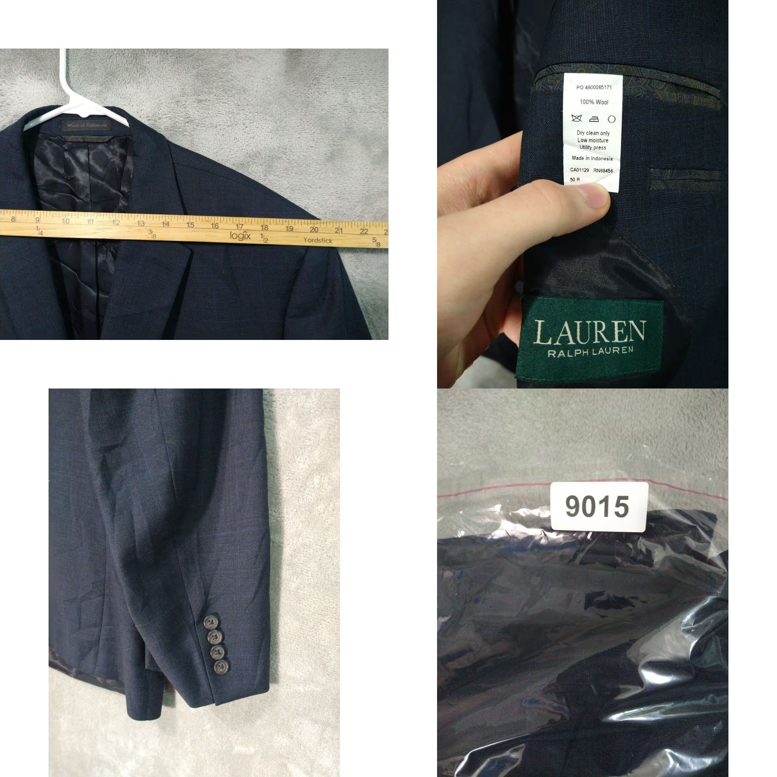 Ralph Lauren VINTAGE? No — Actually: Ralph Lauren Blazer Mens 50R Charcoal Gray Windowpane Two Button Wool Sport Coat Size 50R - 8 Thumbnail