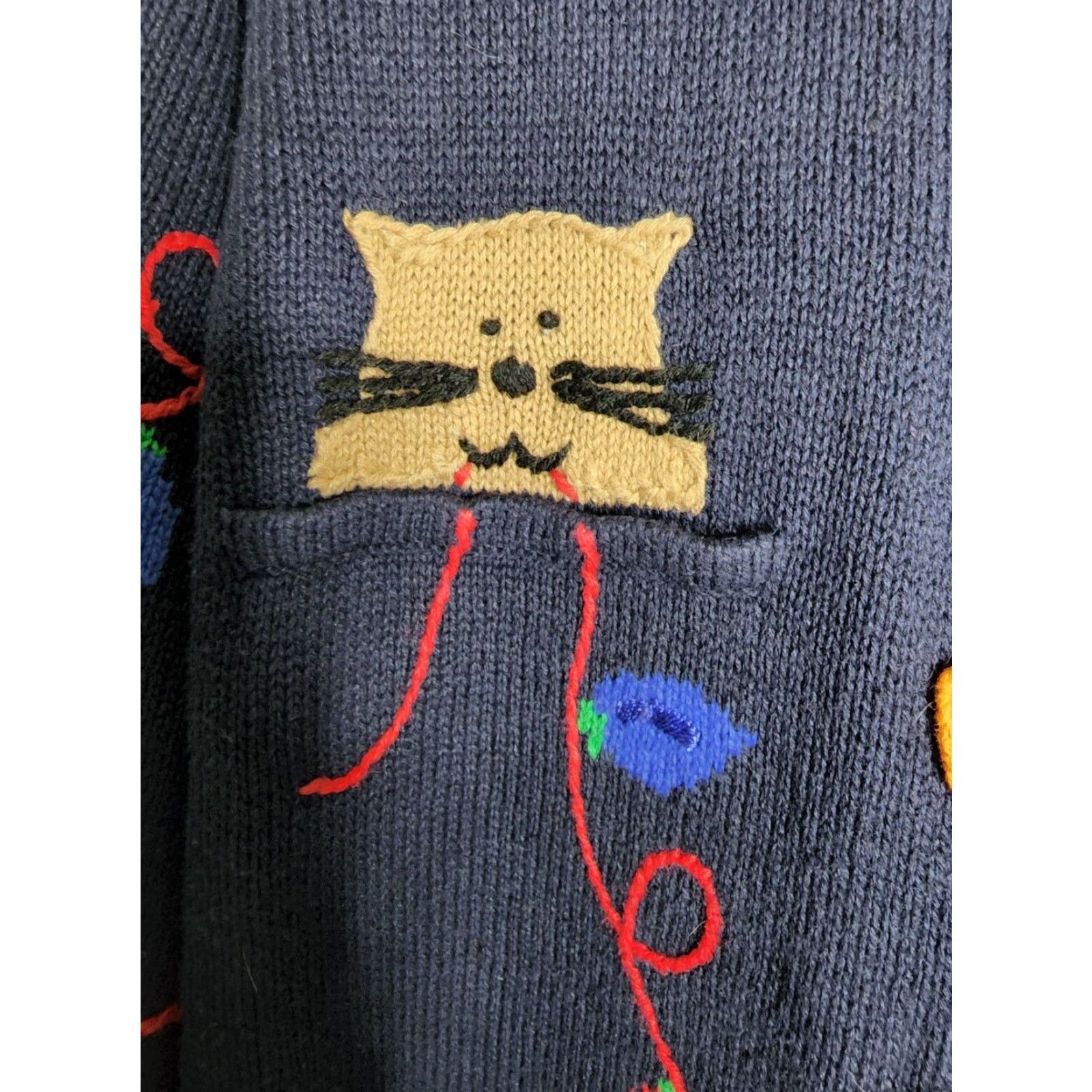 Quacker Factory VINTAGE Quacker Factory Cat Holiday Light Sweater Cardigan Woman's M Blue Knit Casual Ugly Christmas Theme Womens M Cat Christmas Holiday Cardigan Size M / US 6-8 / IT 42-44 - 4 Thumbnail