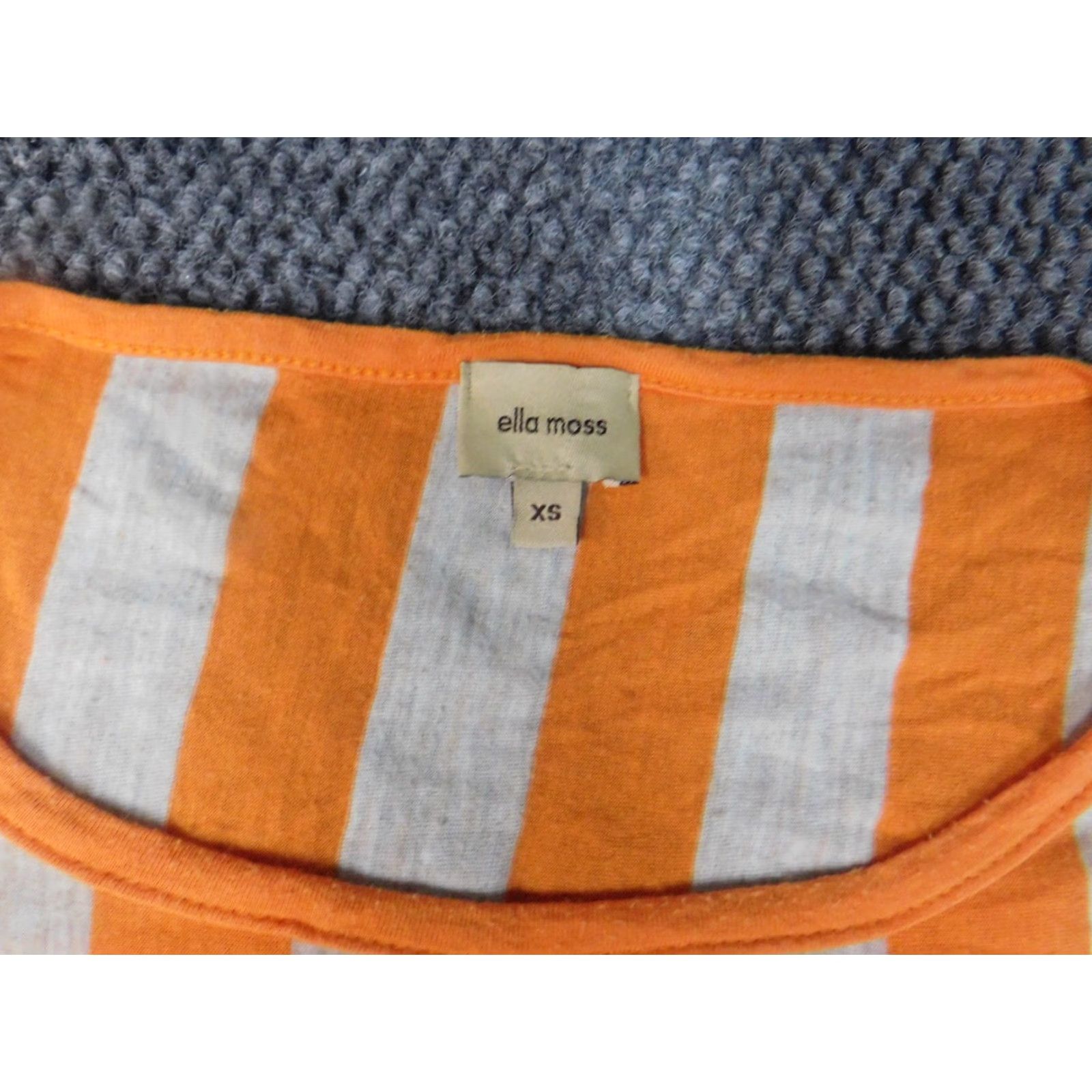 Vintage Ella Moss Womens Blouse XS Orange Striped Stretch Crew Neck Short Sleeve Casual Button Pullover 90s? (Note: 90s not in original) Size XS / US 0-2 / IT 36-38 - 4 Thumbnail