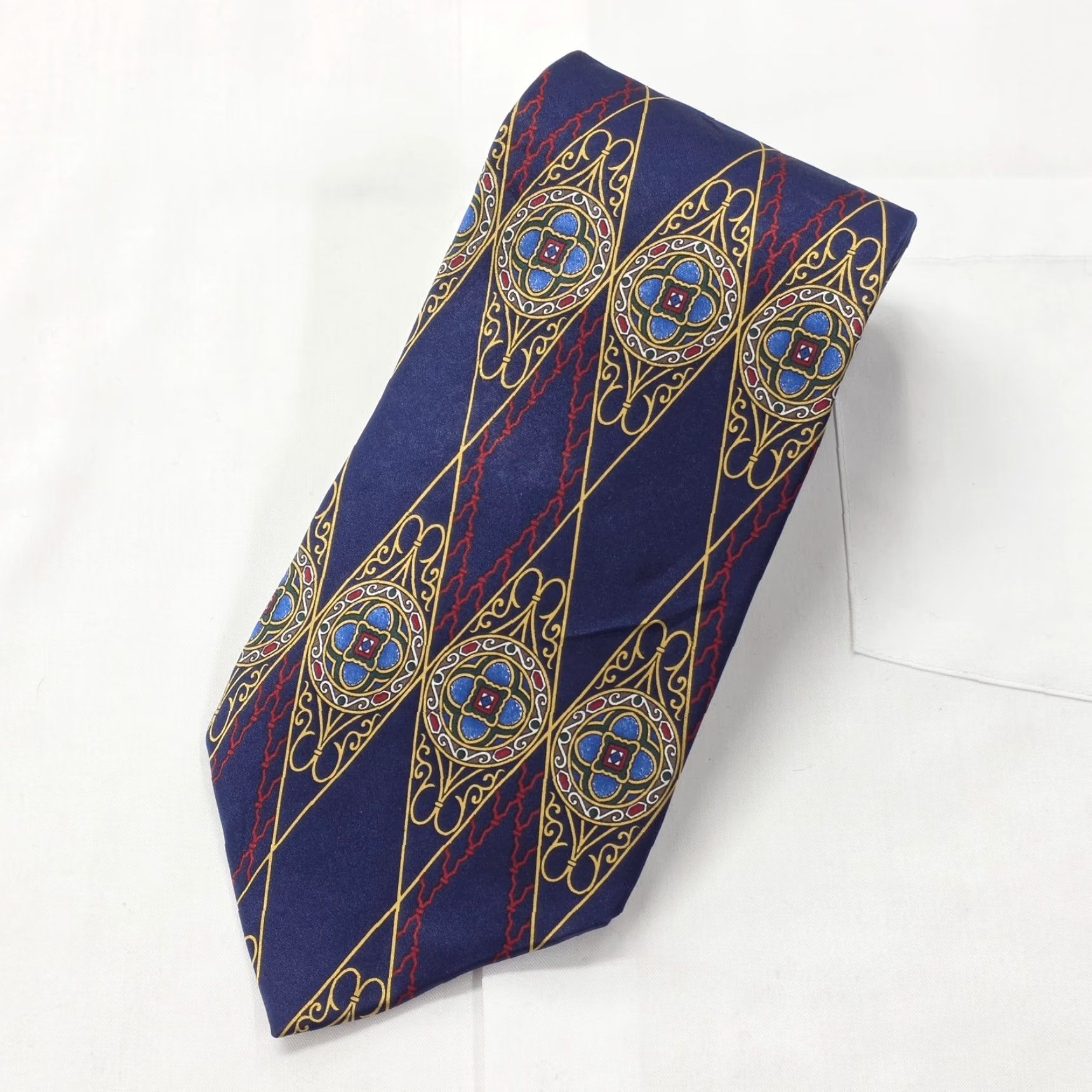 Oscar De La Renta Vintage Oscar de la Renta Necktie Mens Blue Silk Geometric Pattern USA Designer Tie Size ONE SIZE - 2 Thumbnail