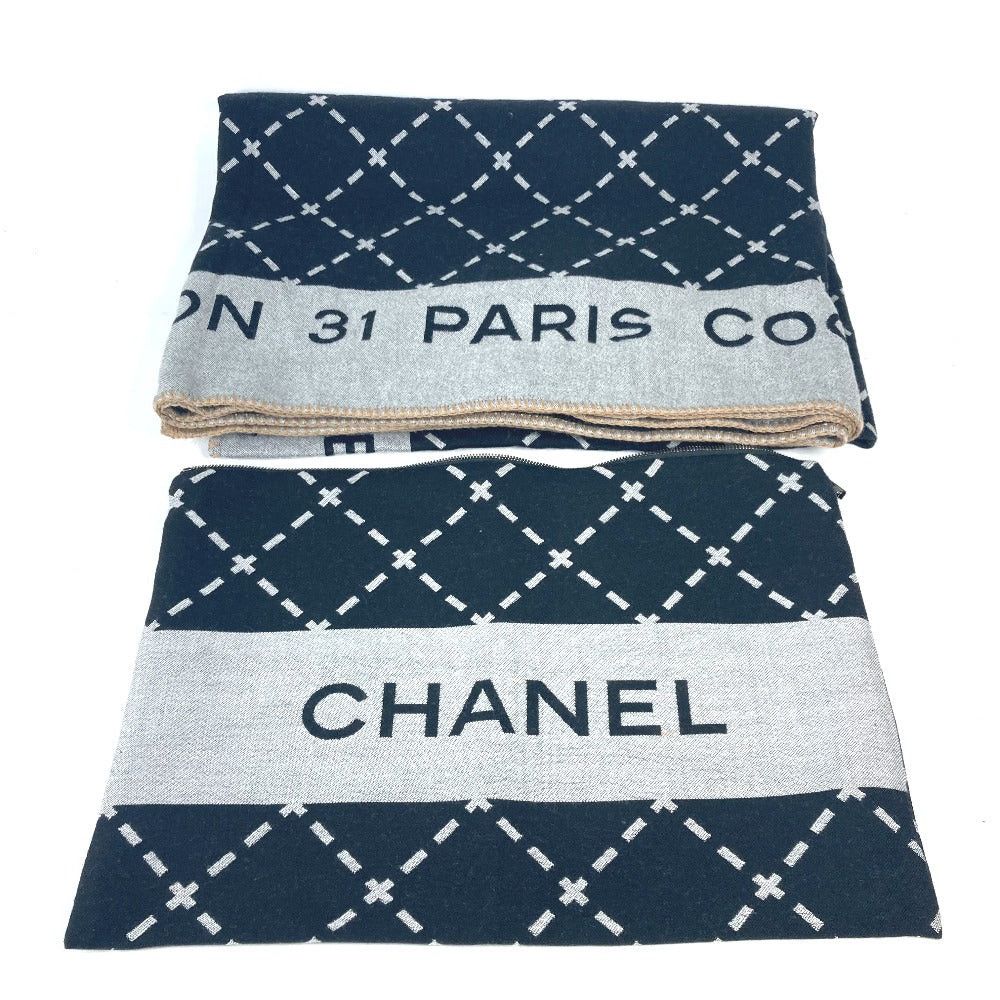 Chanel Chanel Large Size Logo With Pouch Interior Lap Blanket Wool Women Black Size ONE SIZE - 1 Thumbnail