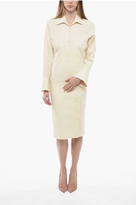 image of Bally Cotton Shirt Dress With Buttoned Side Split in White, Women's (Size Medium)
